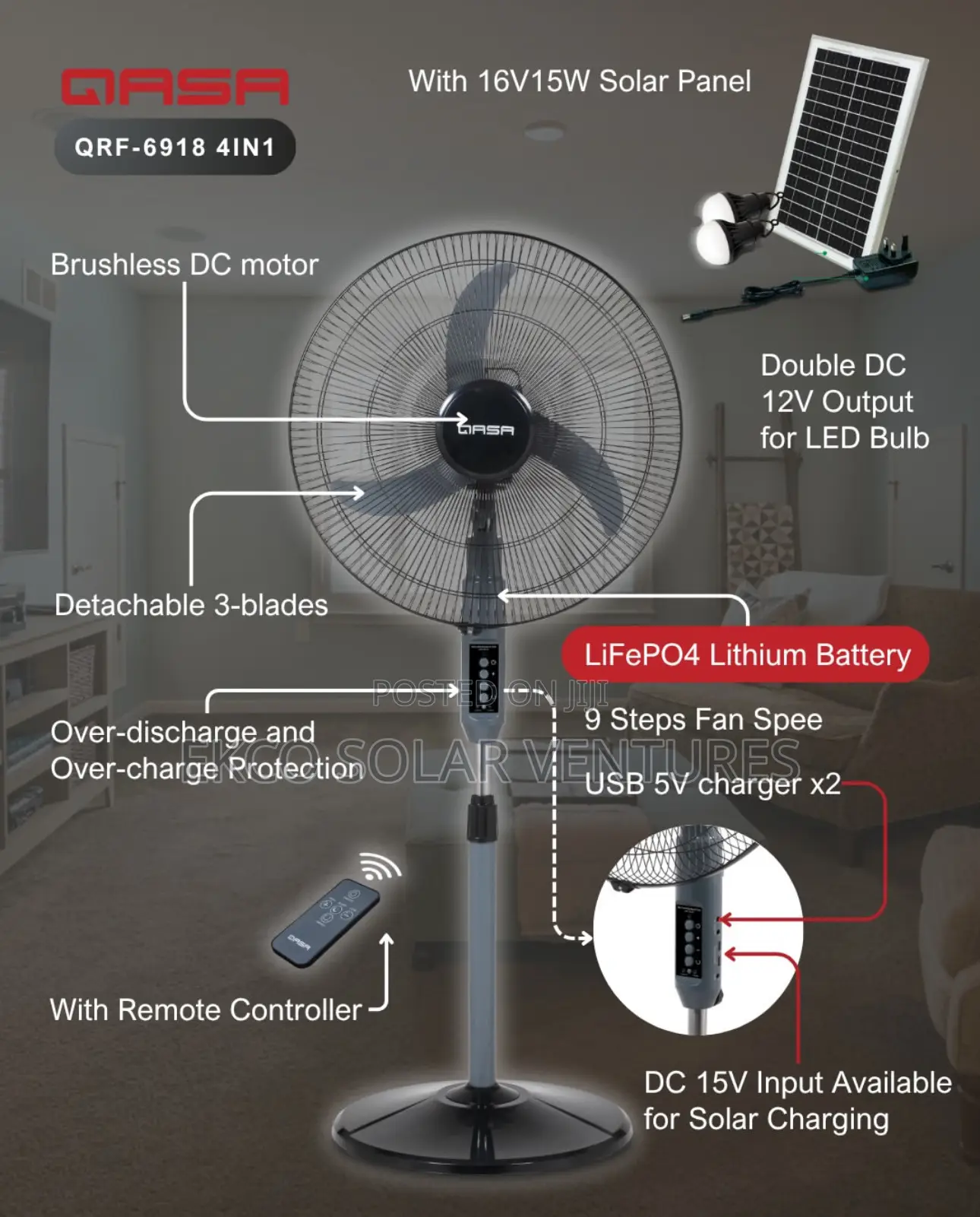 Qasa 18" R/Fan 4in1, Li-Battery+ Brushless Motor