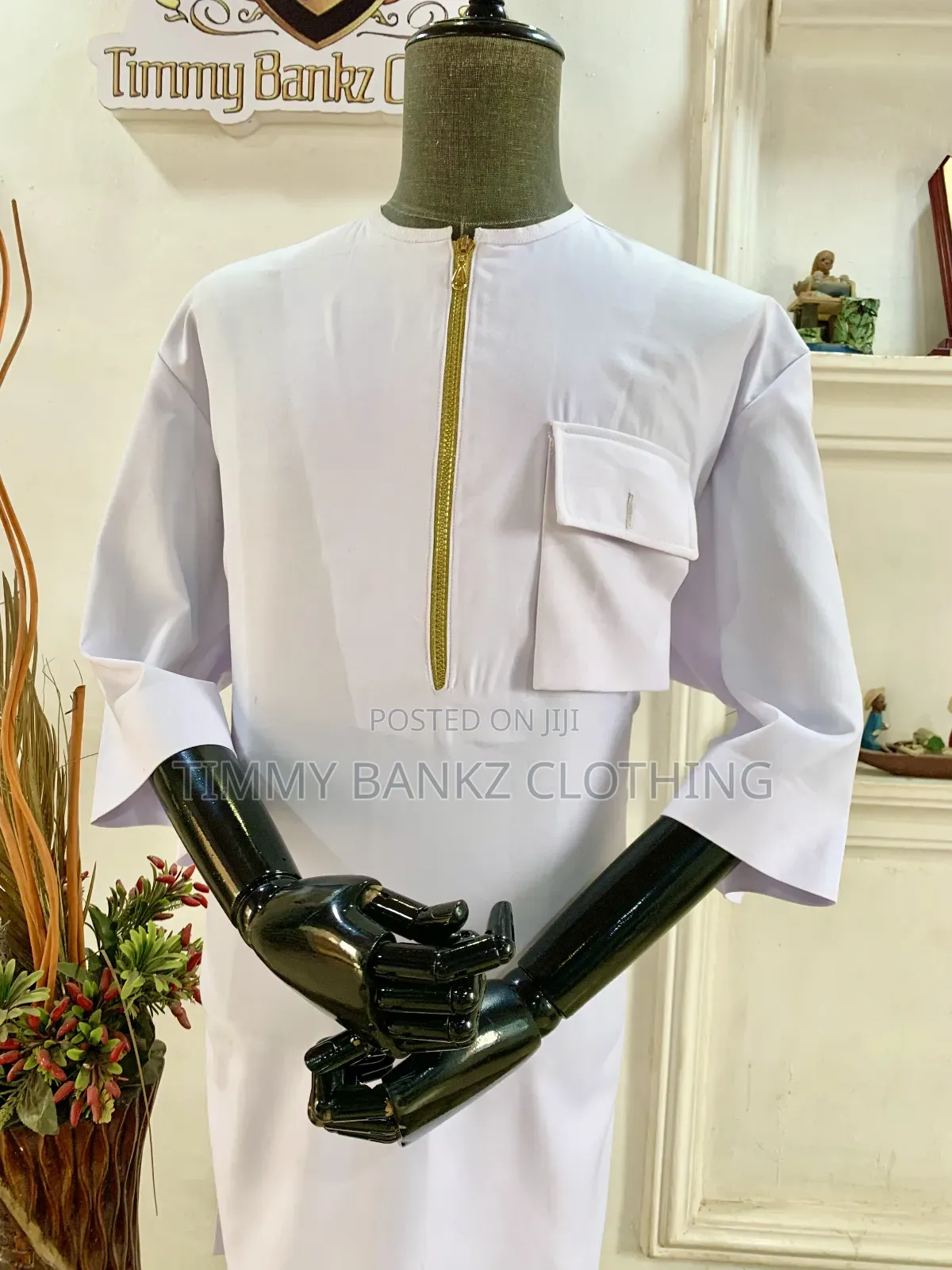 Zipper White Men's Kaftan/Native Wear
