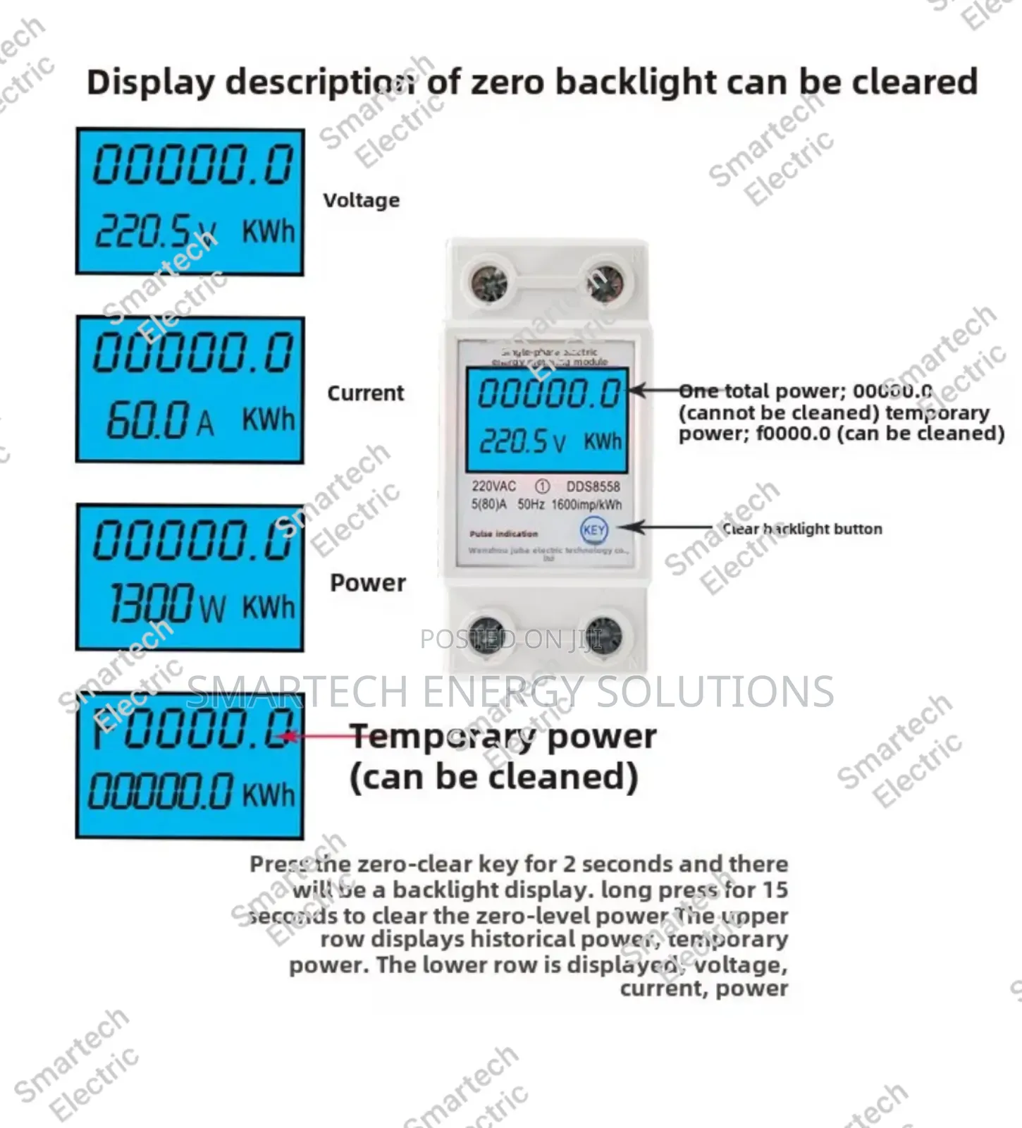 Smartech Digital Energy Check Meter 220v 5(80)A Dual Display Backlight