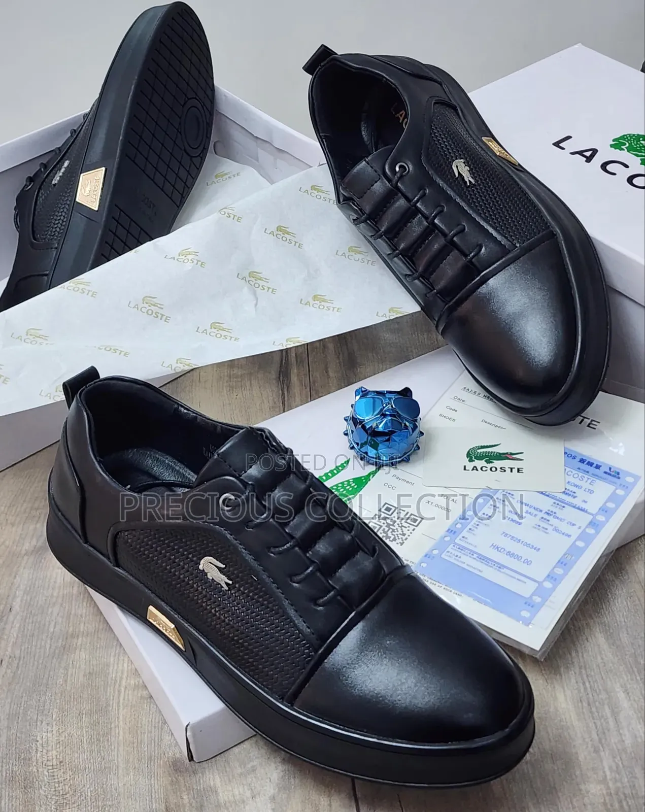 Top Quality All Black Lacoste Leather Lace Up Shoe