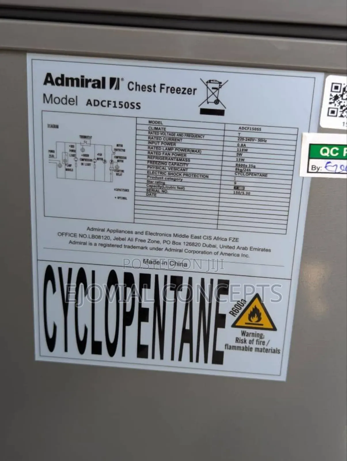 Admiral 150ltrs Chest Freezer