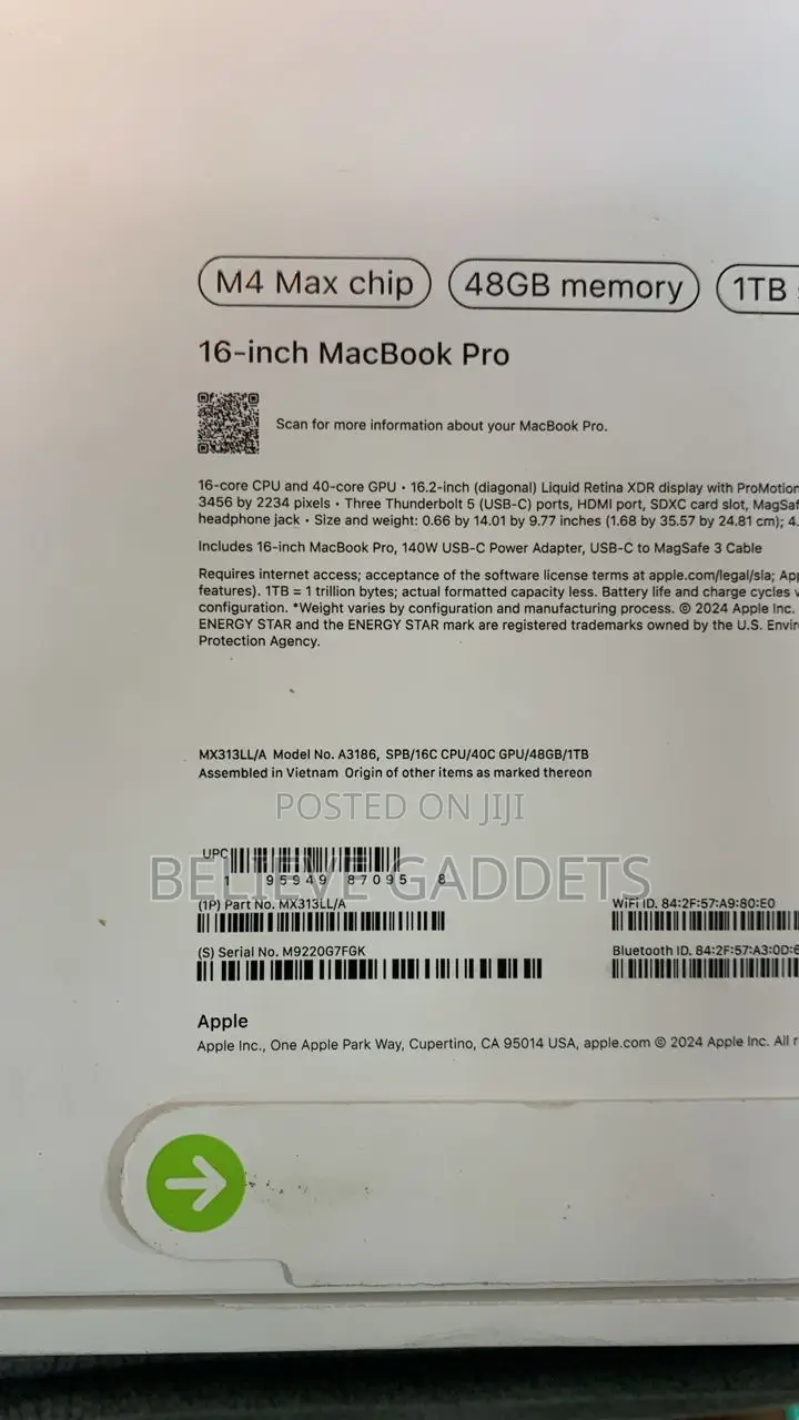 New Apple MacBook Pro 2024 M4 Max 16-Inch 48GB Apple M4 Max SSD 1T