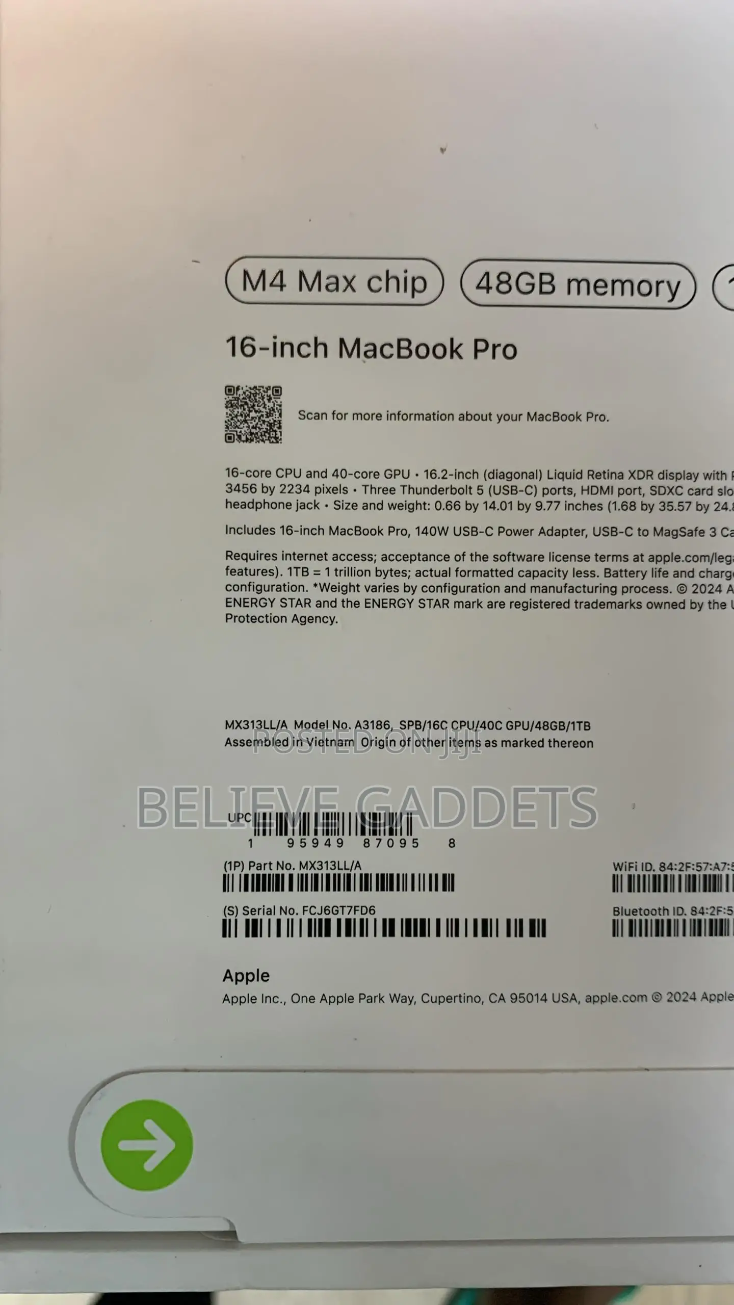 New Apple MacBook Pro 2024 M4 Max 16-Inch 48GB Apple M4 Max SSD 1T