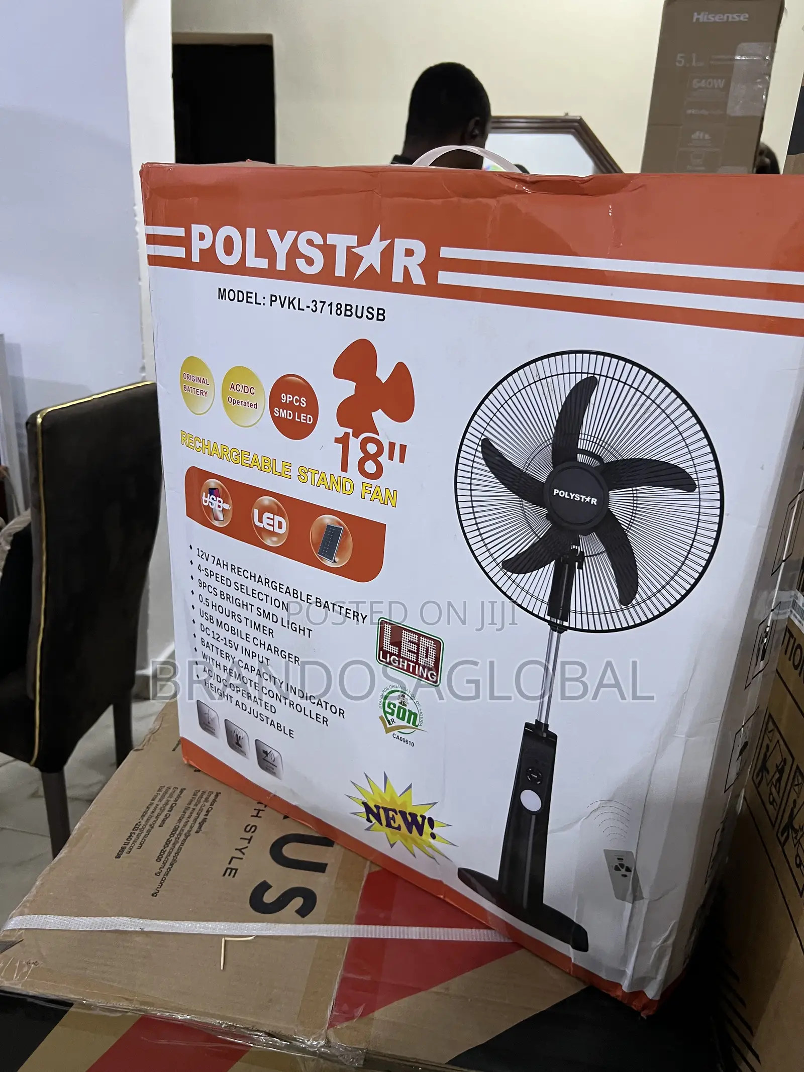 PVKL-1878busb Polystar Stand Fan | Strong Battery Backup