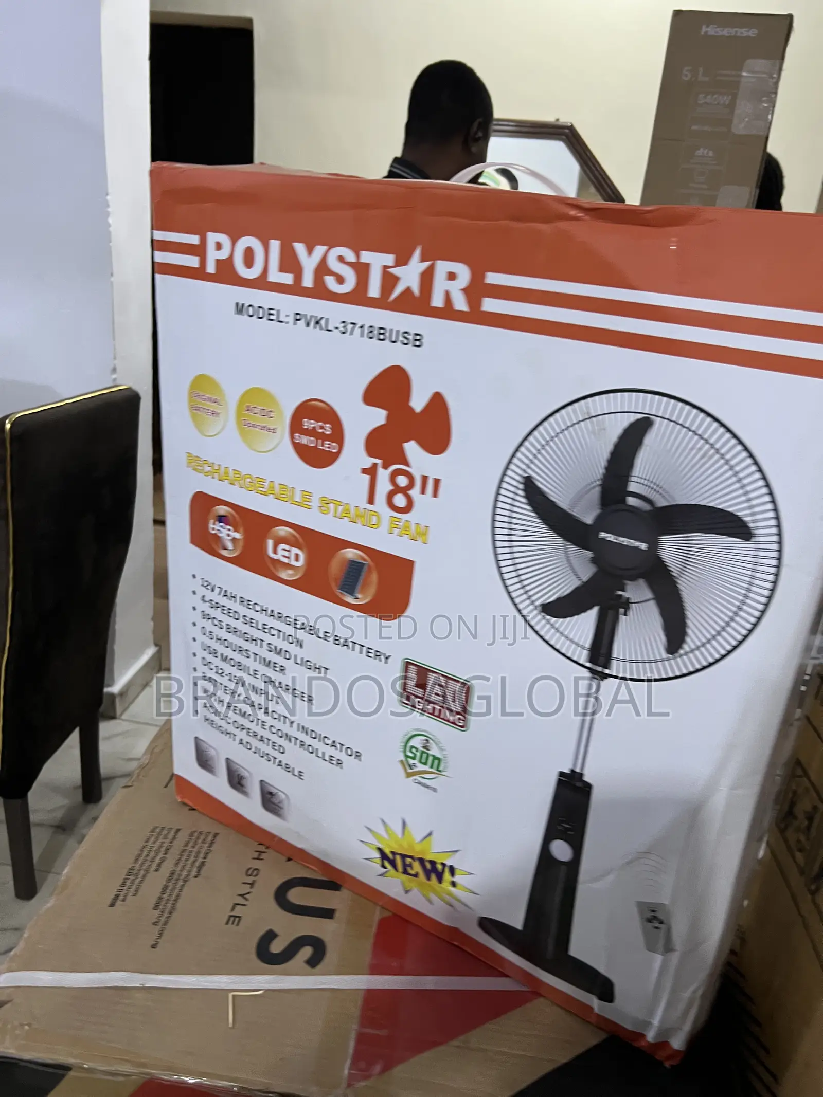 PVKL-1878busb Polystar 18" Fan | Sturdy Stand Wide Reach
