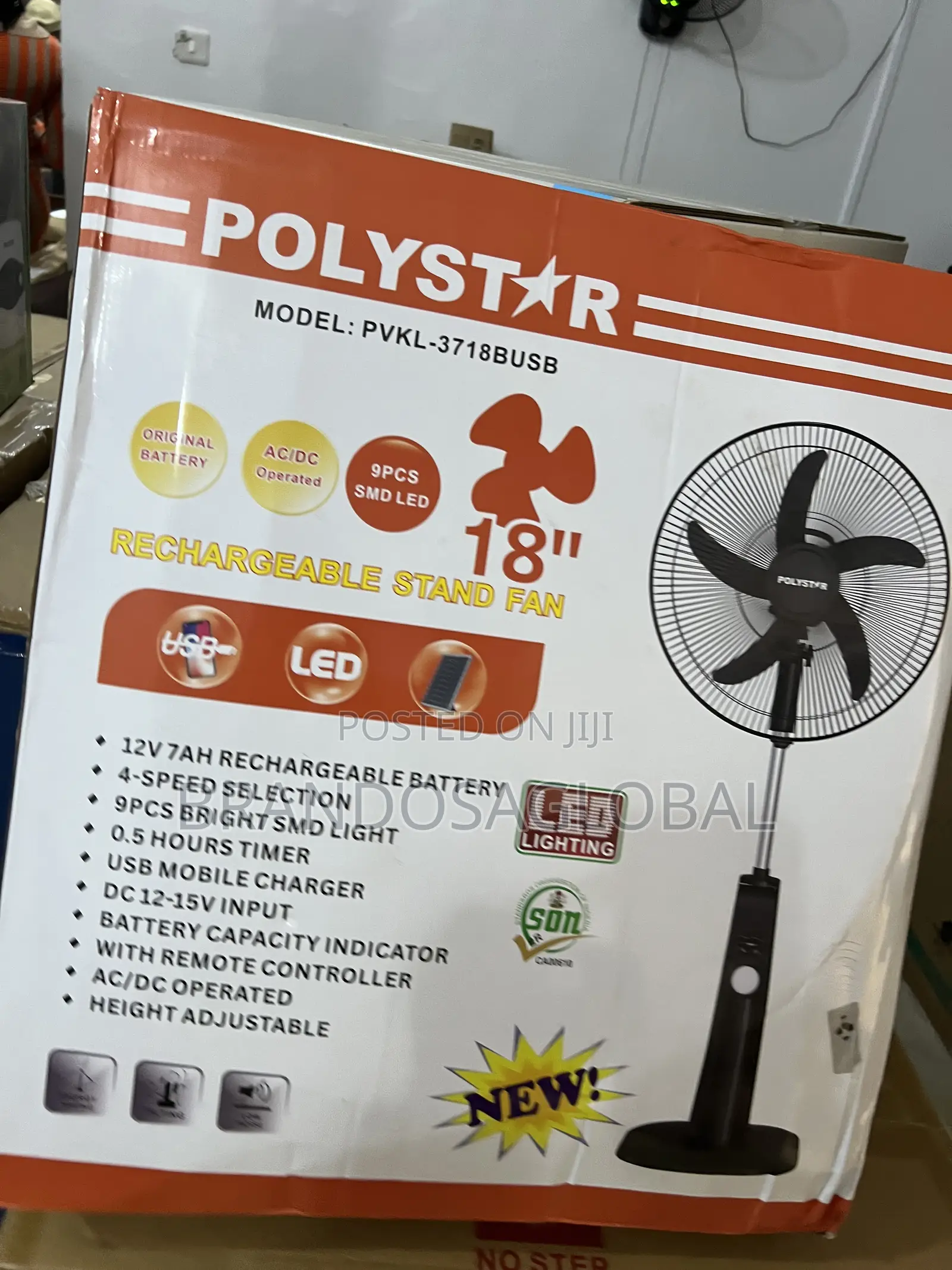 PVKL-1878busb Polystar Standing Fan | 18" Rechargeable Cooling
