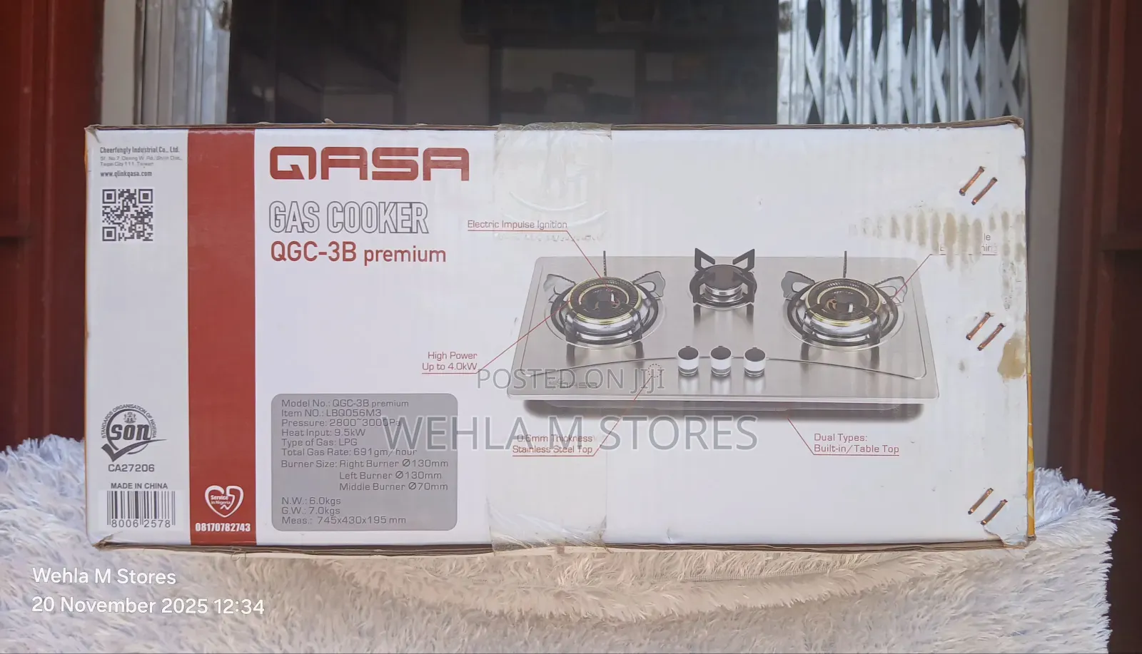 Qasa 3 Burner Gas Cooker - QGC-3b Premium