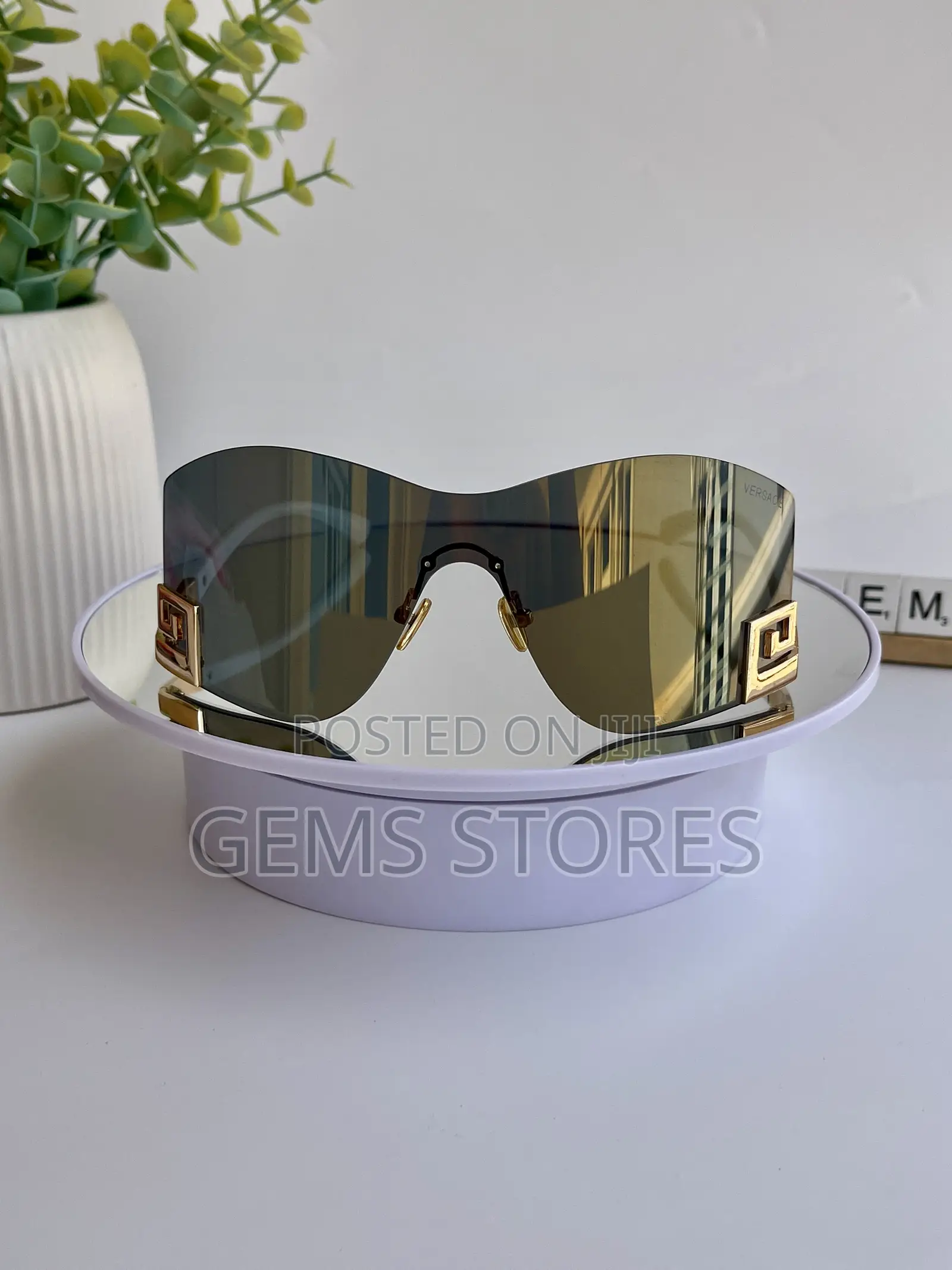 Bold White Gold Shield Sunglasses - Versace Style