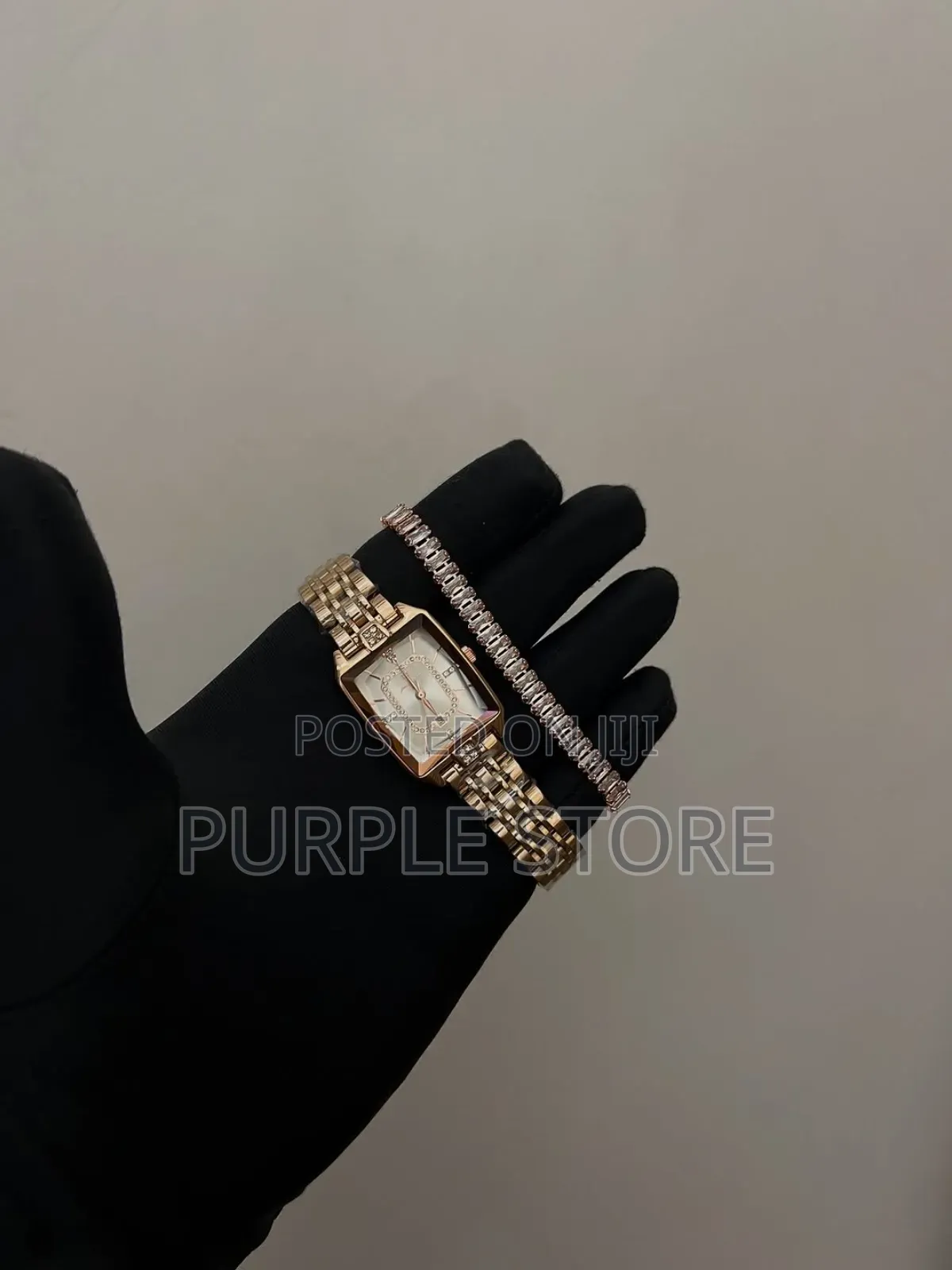 Poedagar Ladies Steel Rosegold Watch and Bracelet Set