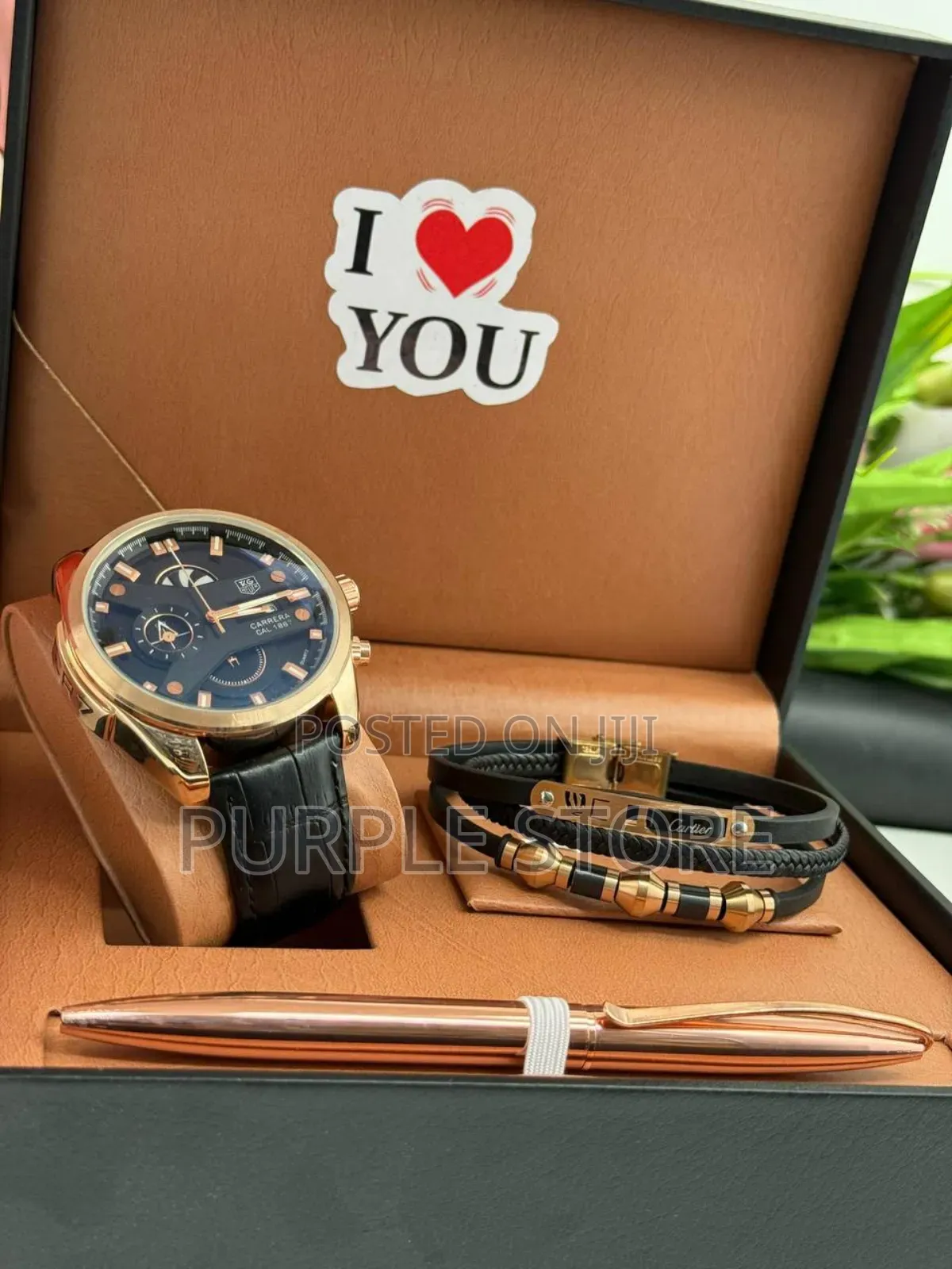 Tag Heuer Chronograph Men's Leather Watches, Bracelet and Pen Gift Set