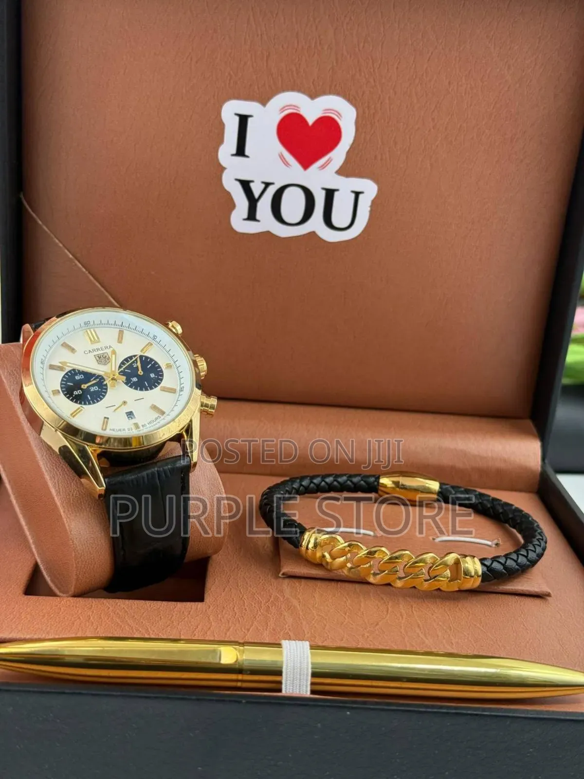 Tag Heuer Chronograph Men's Leather Watches, Bracelet and Pen Gift Set