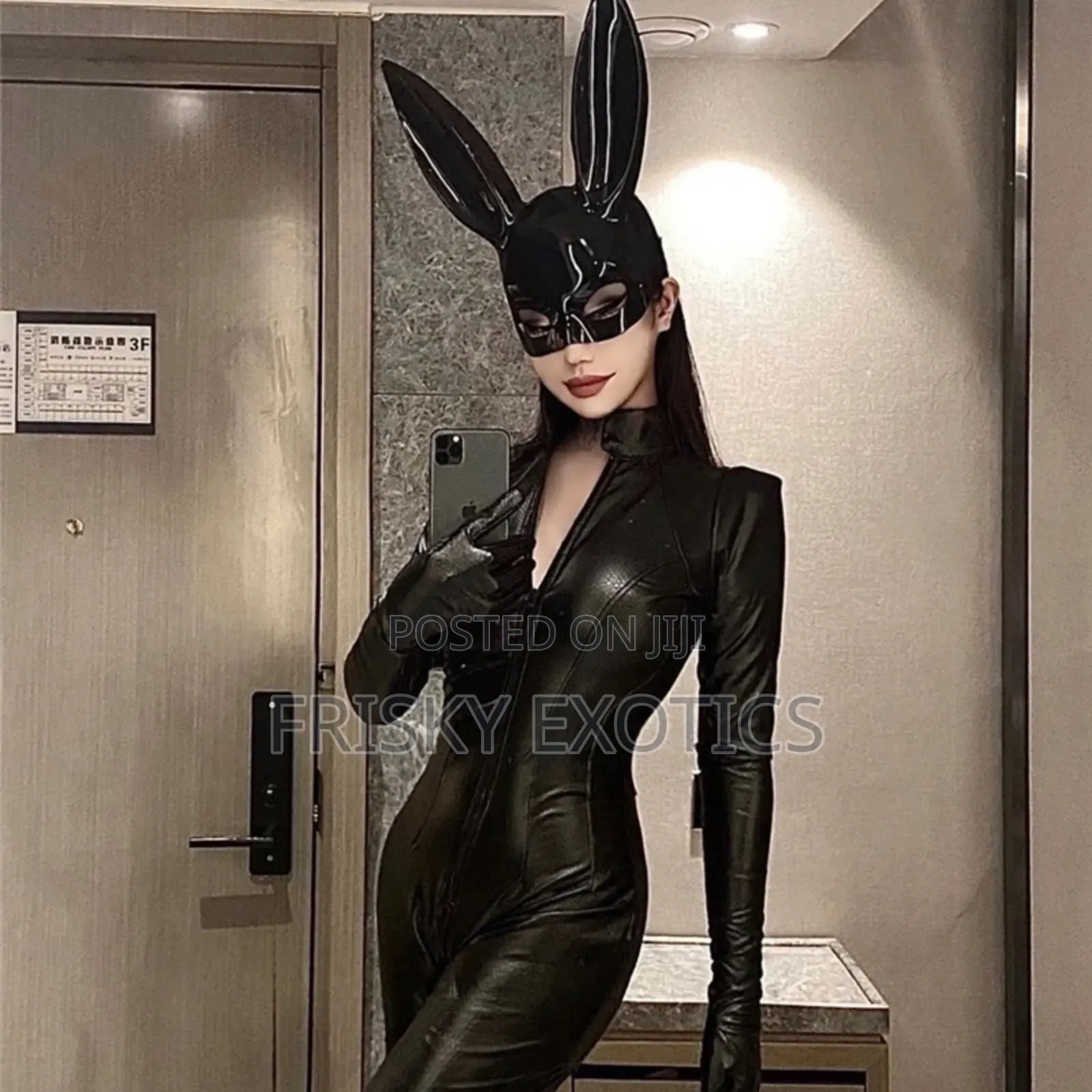 Black Long Ear Bunny Mask