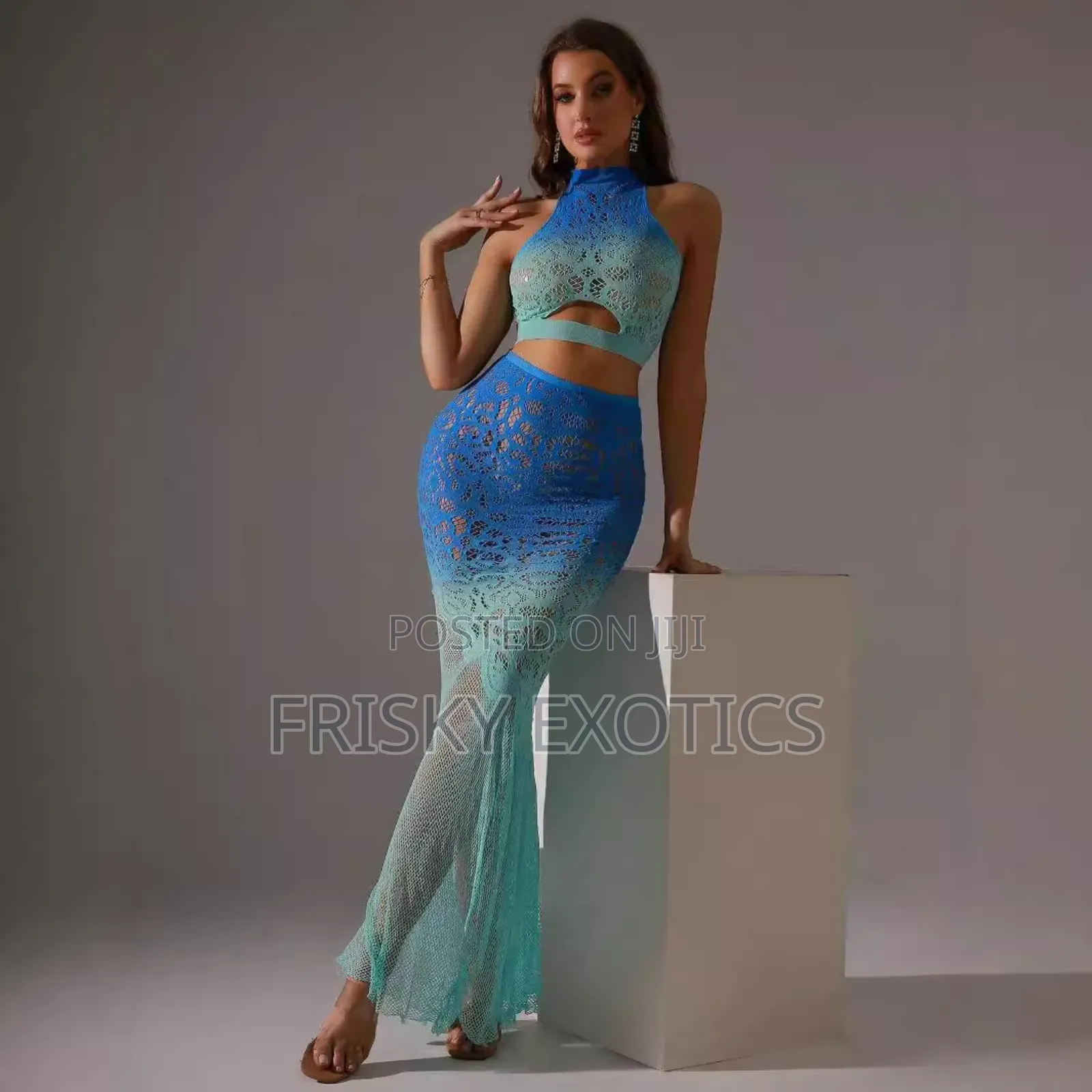Peacock Blue 2pcs Maxi Skirt Bodystocking