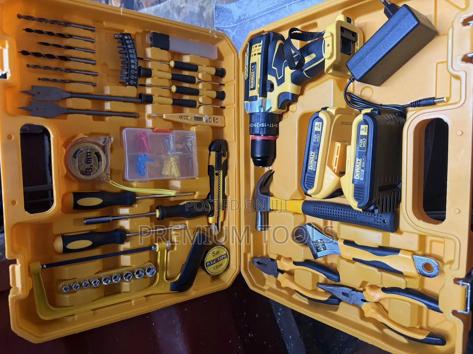 Carpentry Yellow Tools Set Cordless Plus Drill