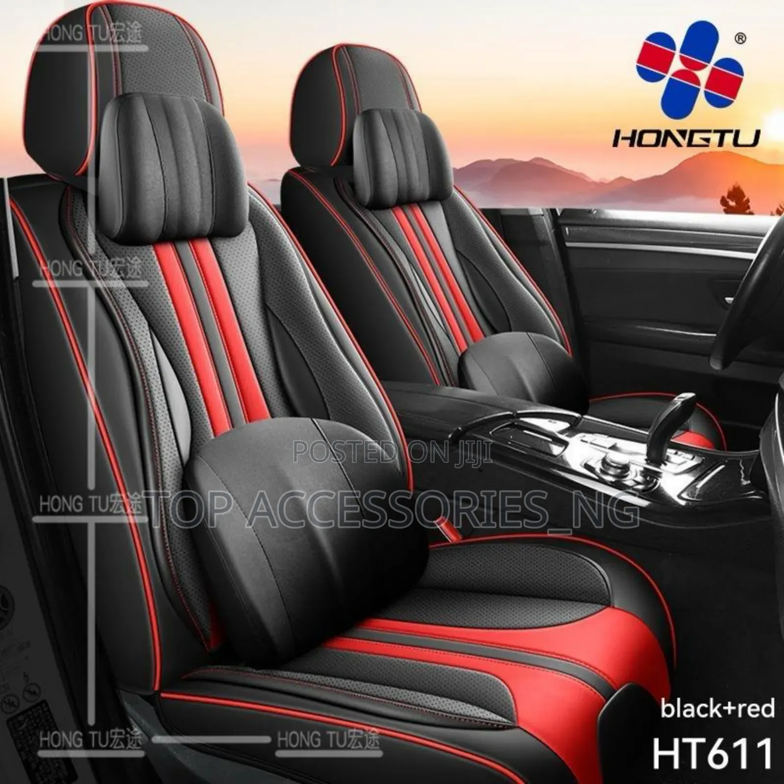Quality Wave Black and Red Leather Car Seat Cover