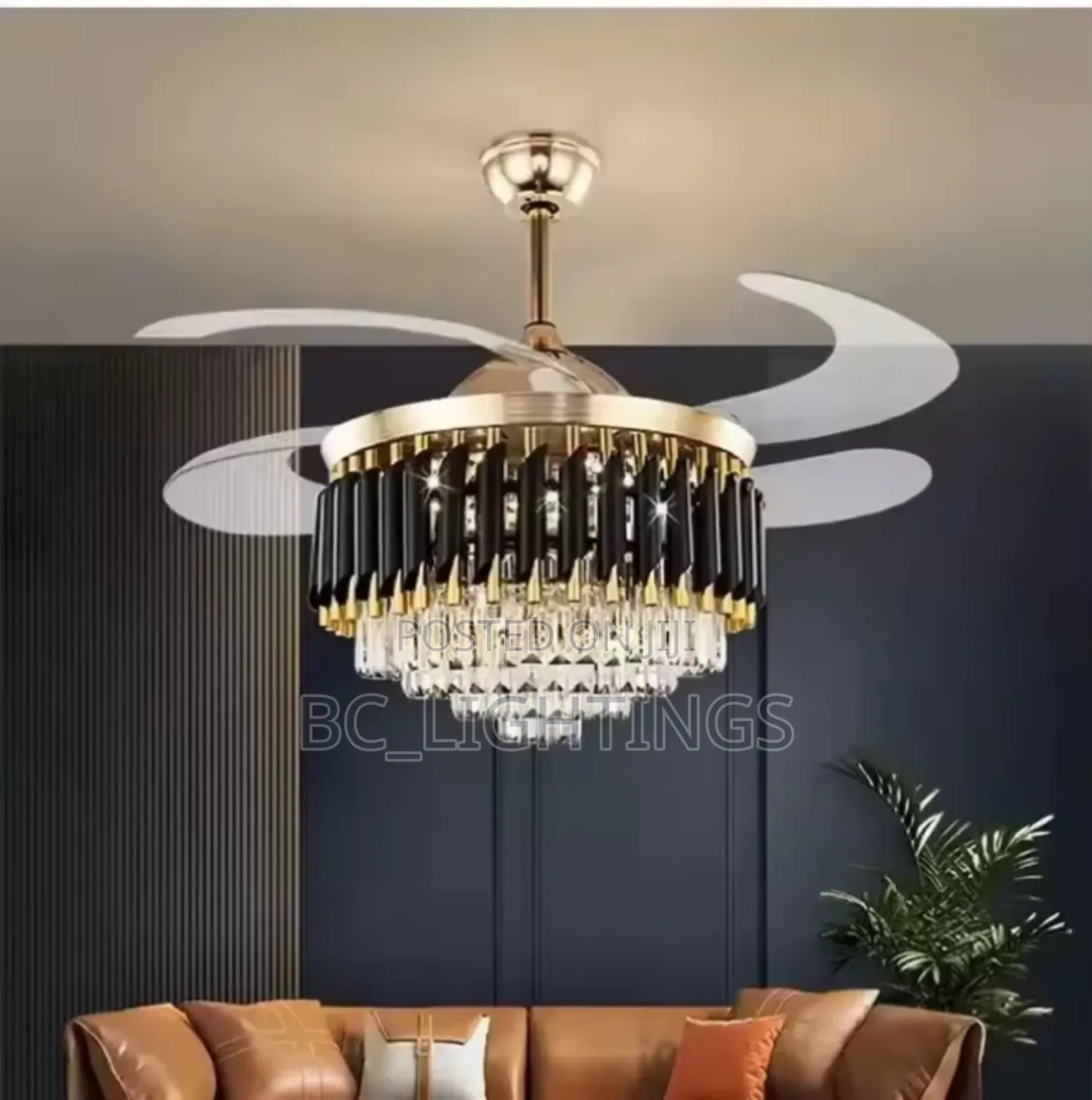 Crystal Fan Chandelier Light With Remote And Mp3