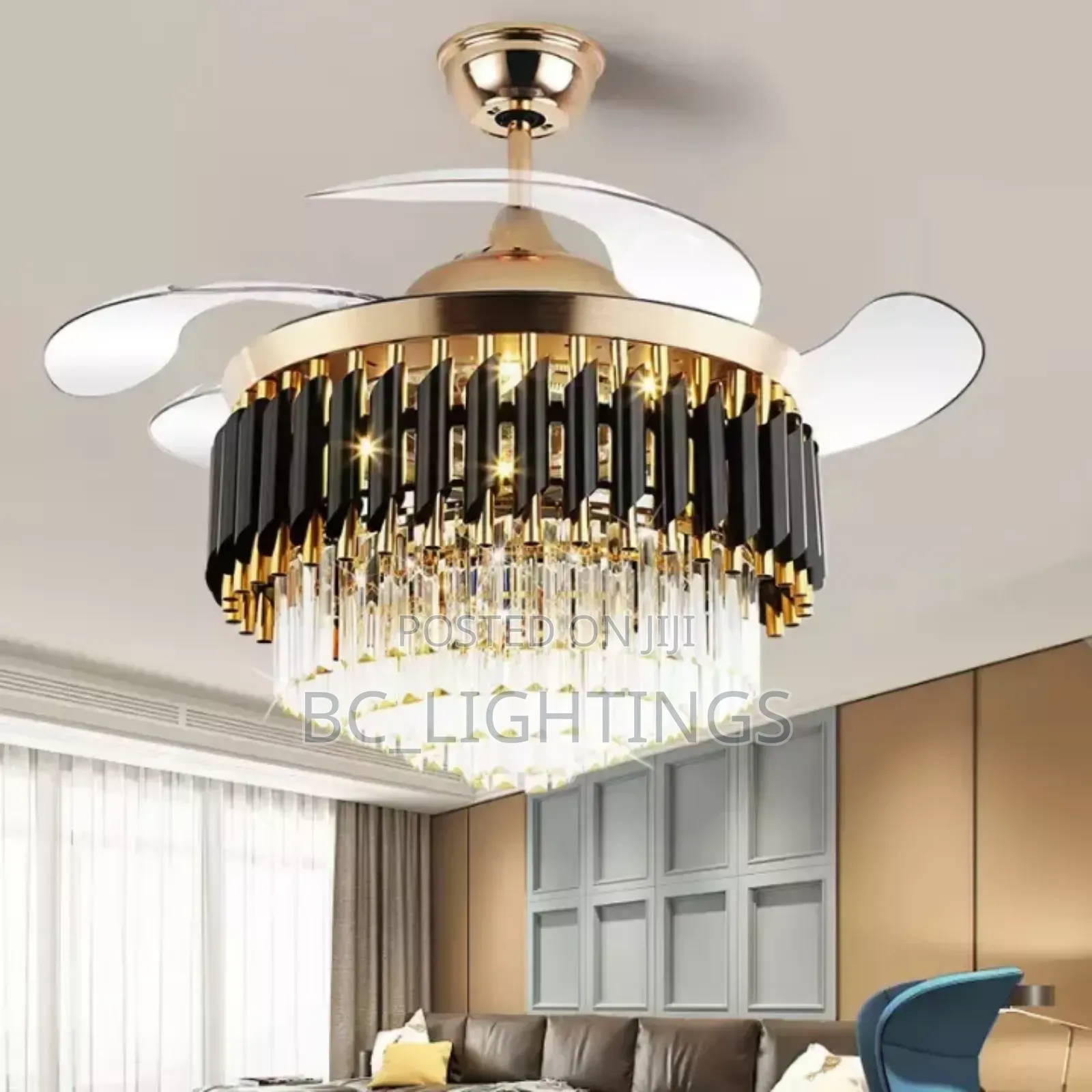Crystal Fan Chandelier Light With Remote And Mp3