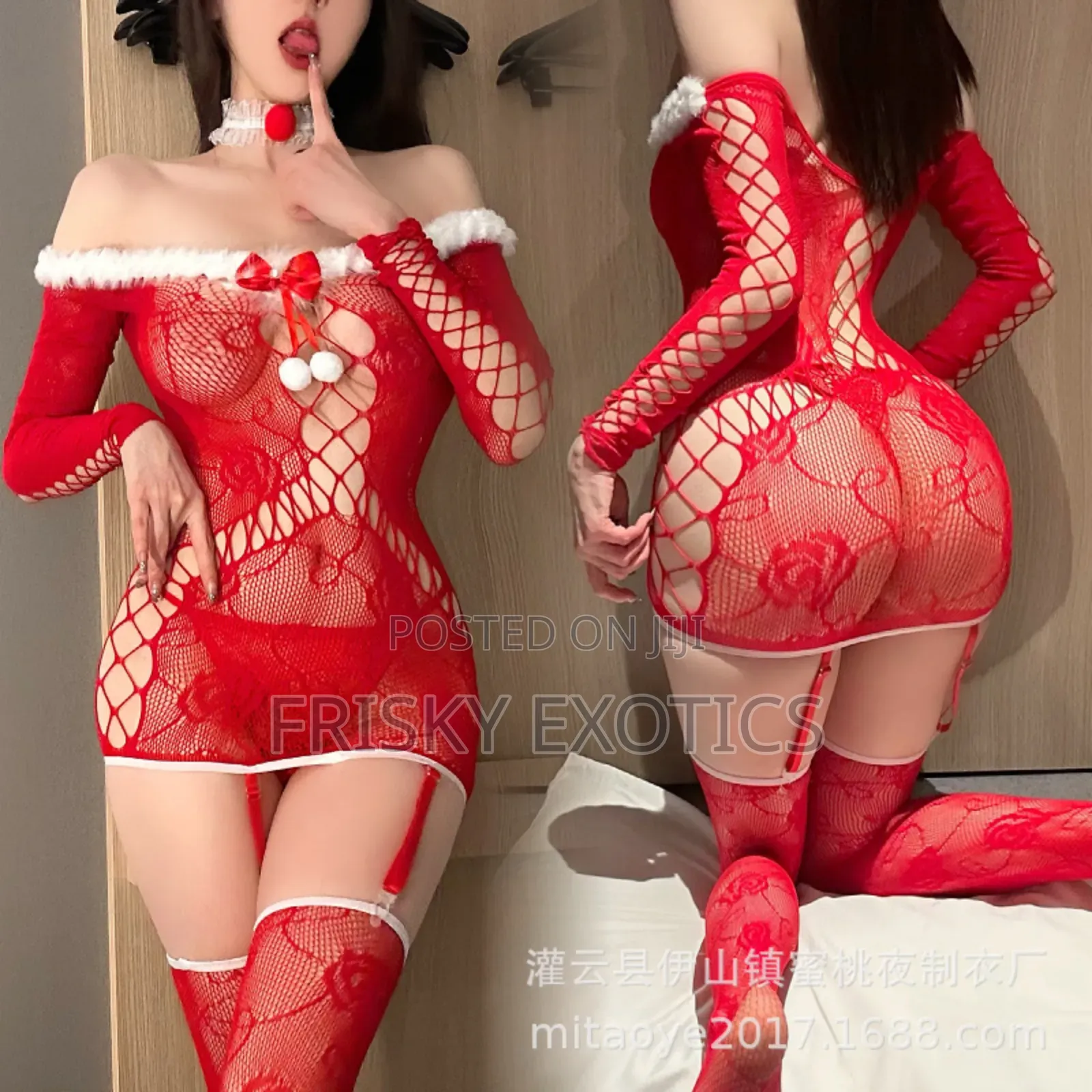 3pcs Laila Red Bodystocking Costume Set