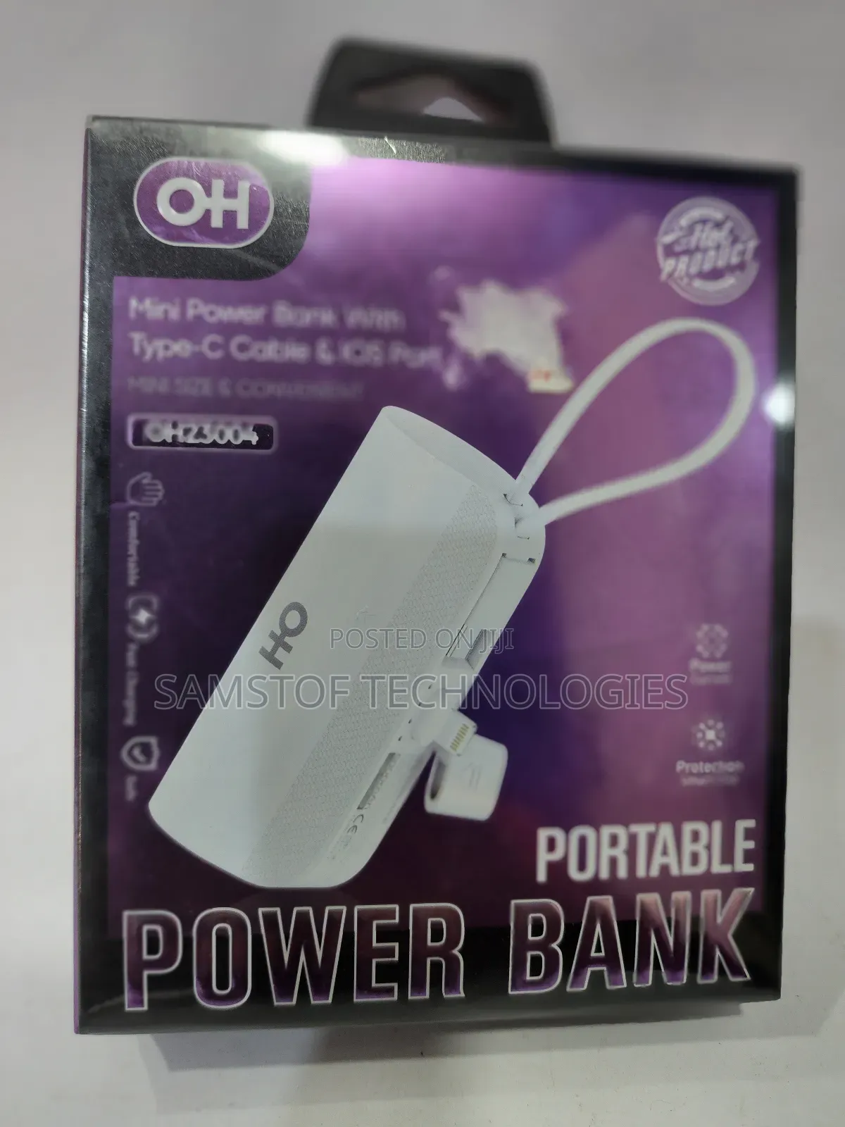 Oh Mobility 5000mah Mini Power Bank With Type-c Cable And Ios Port