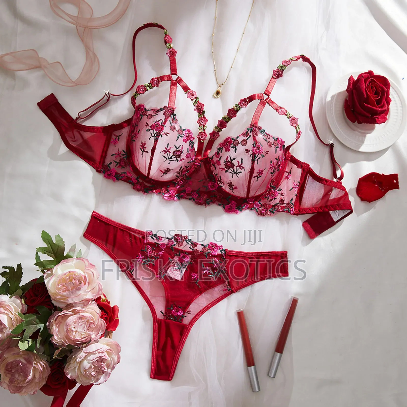 2pcs Red Panties and Bra Lingerie Set