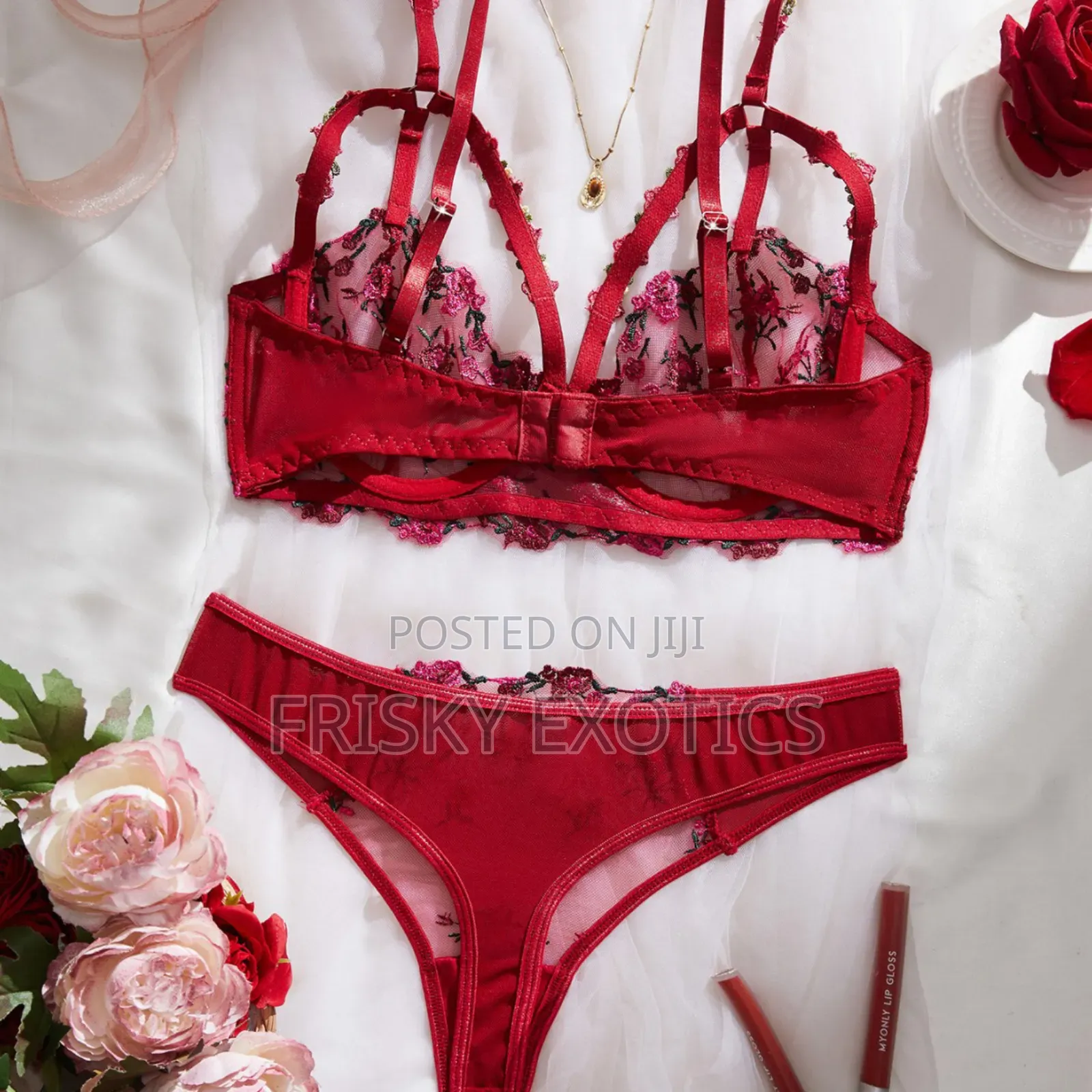2pcs Red Panties and Bra Lingerie Set