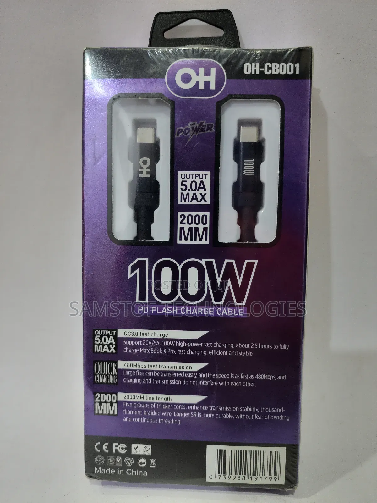Oh Mobility Pd Flash Charge Cable 100w Model Oh-Cb001.