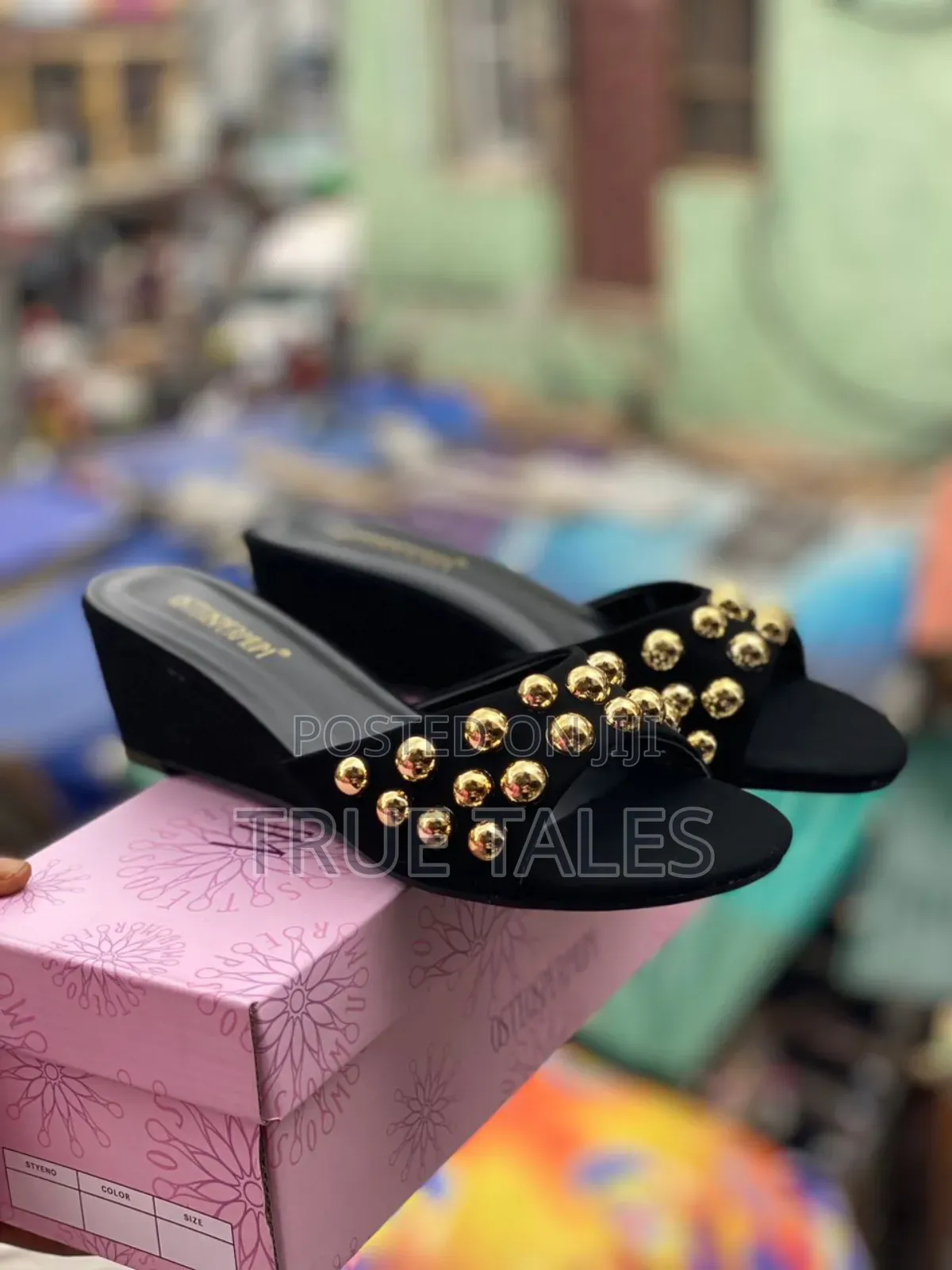 Women's Classy Wedge Slippers With Gold Studs. #Nne. Sizes 37-42.