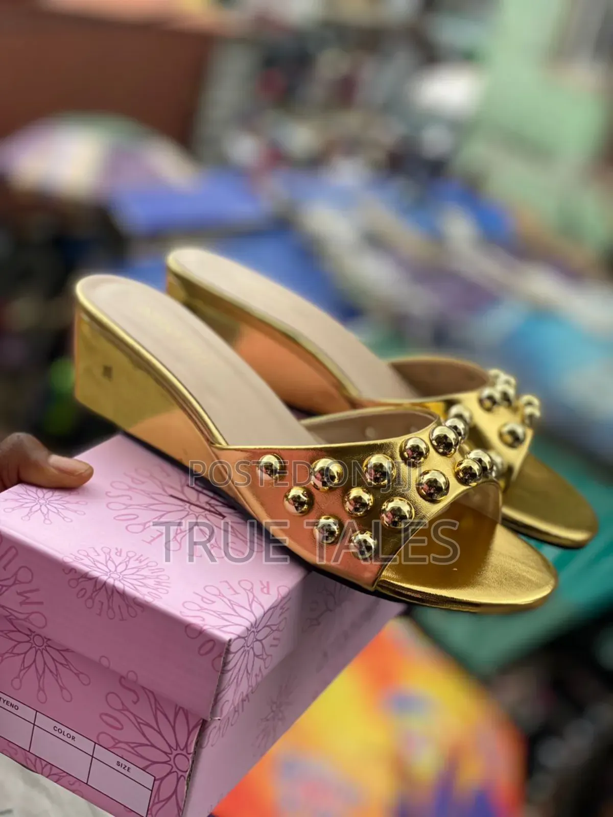 Women's Classy Wedge Slippers With Gold Studs. #Nne. Sizes 37-42.