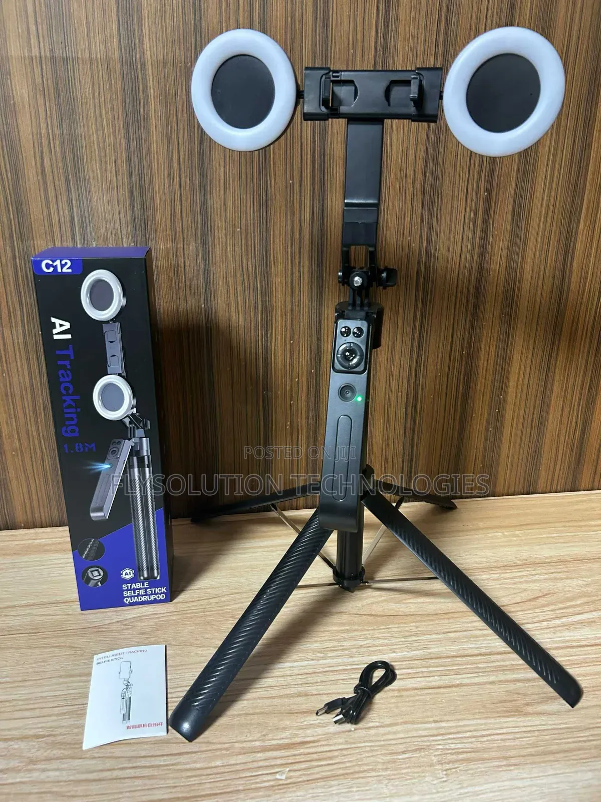 C12 Ai Tracking Stable Selfie Stick Tripod Stand With Dual Lights
