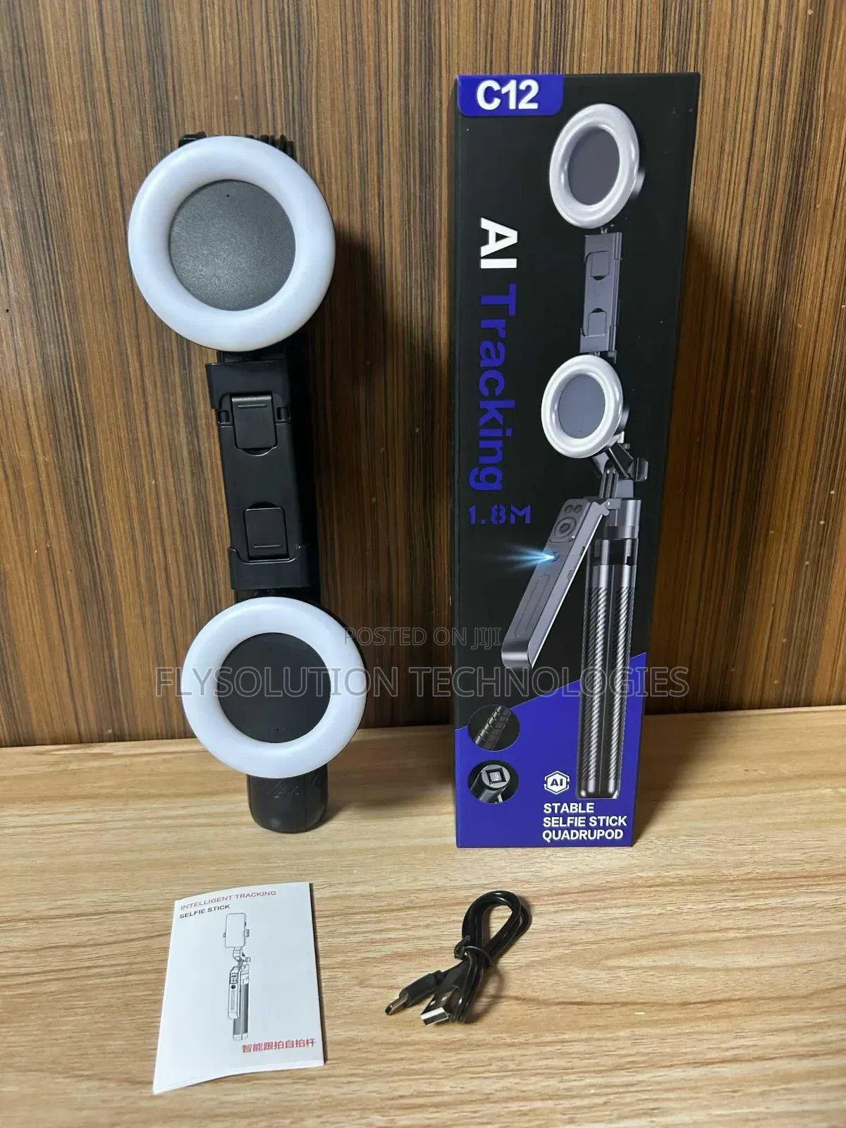 C12 Ai Tracking Stable Selfie Stick Tripod Stand With Dual Lights