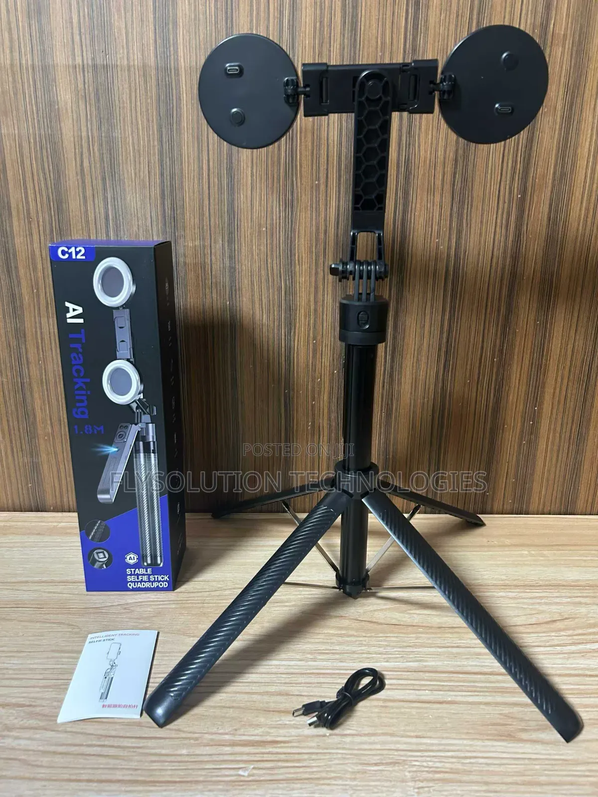 C12 Ai Tracking Stable Selfie Stick Tripod Stand With Dual Lights