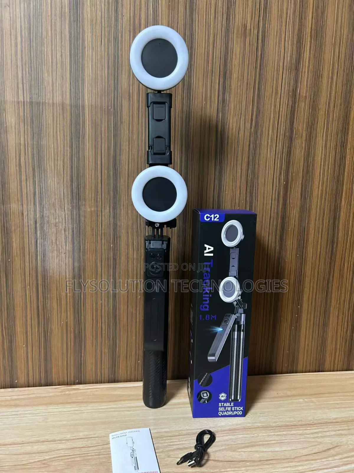 C12 Ai Tracking Stable Selfie Stick Tripod Stand With Dual Lights