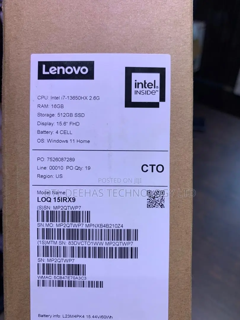 New Laptop Lenovo LOQ 15IRH8 16GB Intel Core I7 SSD 512GB
