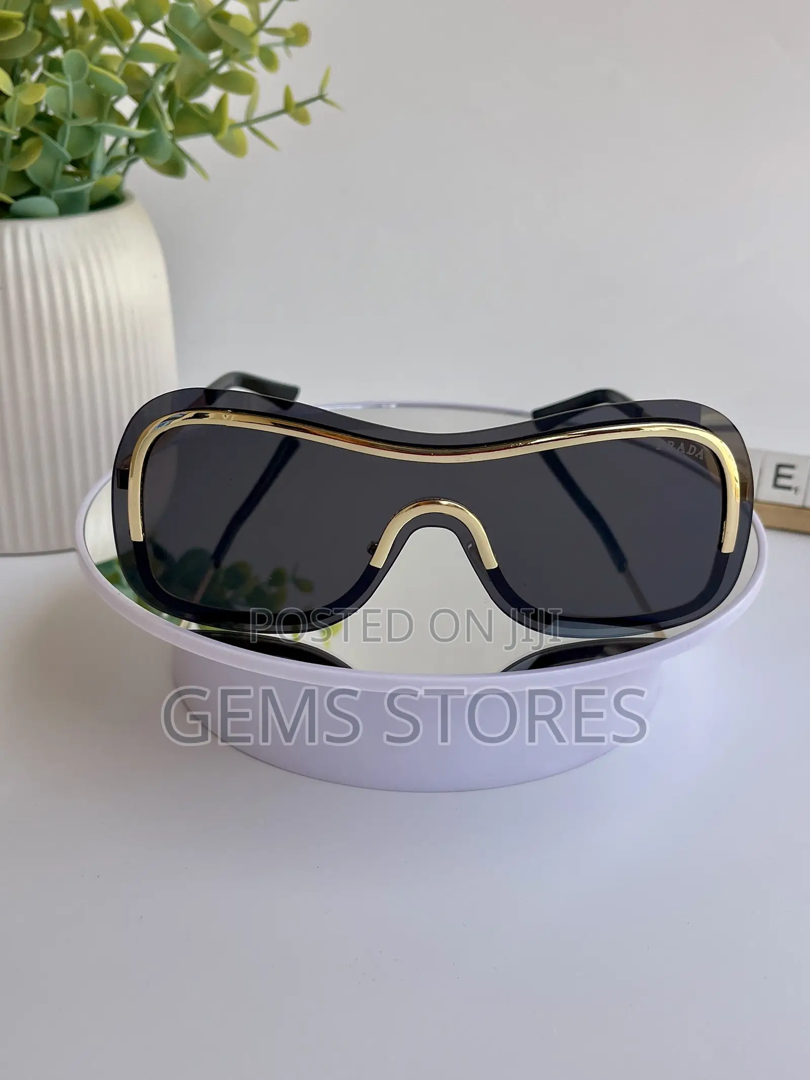 Cutting-Edge Prada Black Gold Visor Sunglasses - Luxury Style Ui