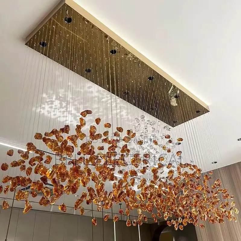 Hotel Lobby Pendant Light, Stone Shaped Crystal Light