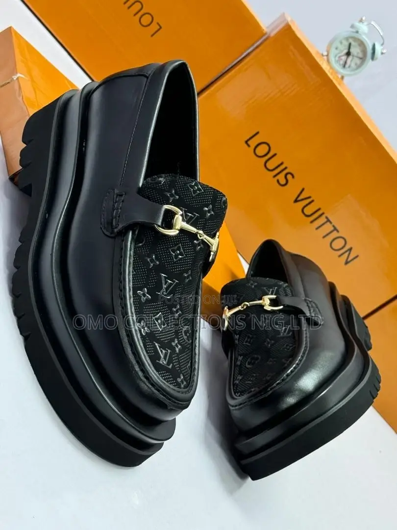Luxury Louis Vuitton-Style Black Men Leather Shoes – Fully Boxed
