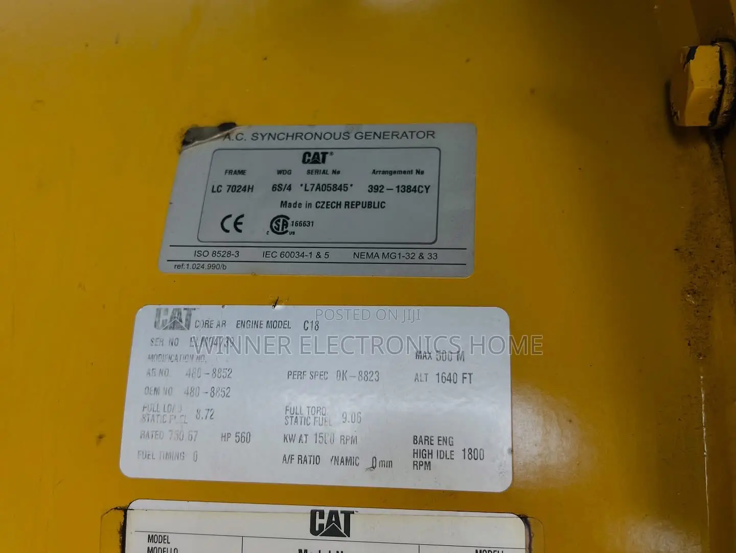 C18 Cat, 650kva. Neatly Used Soundproof