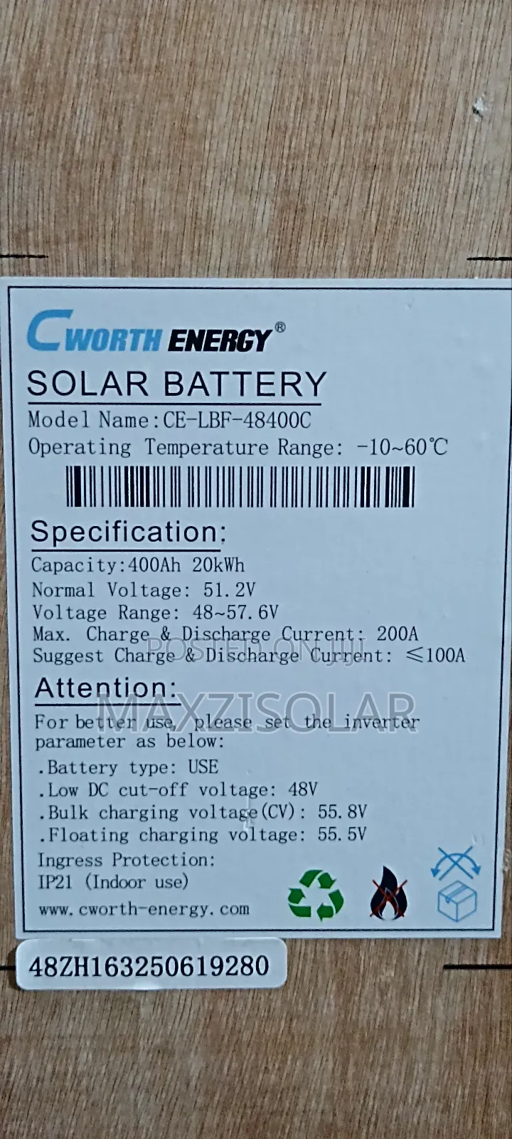 20kwh Cworth Lithium Battery
