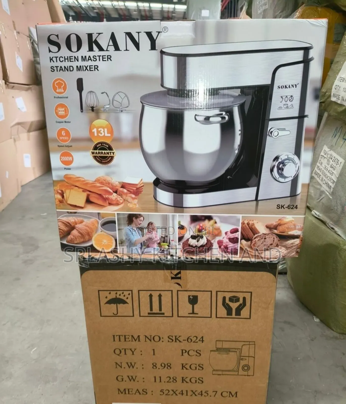 Sokany 13l Stainless Steel Bowl 6-Speed Food Stand Mixer
