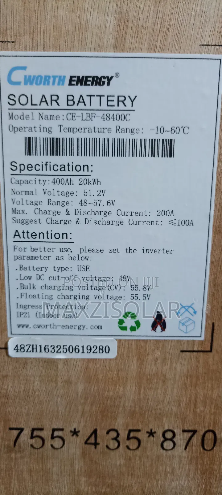 20kwh Cworth Lithium Battery