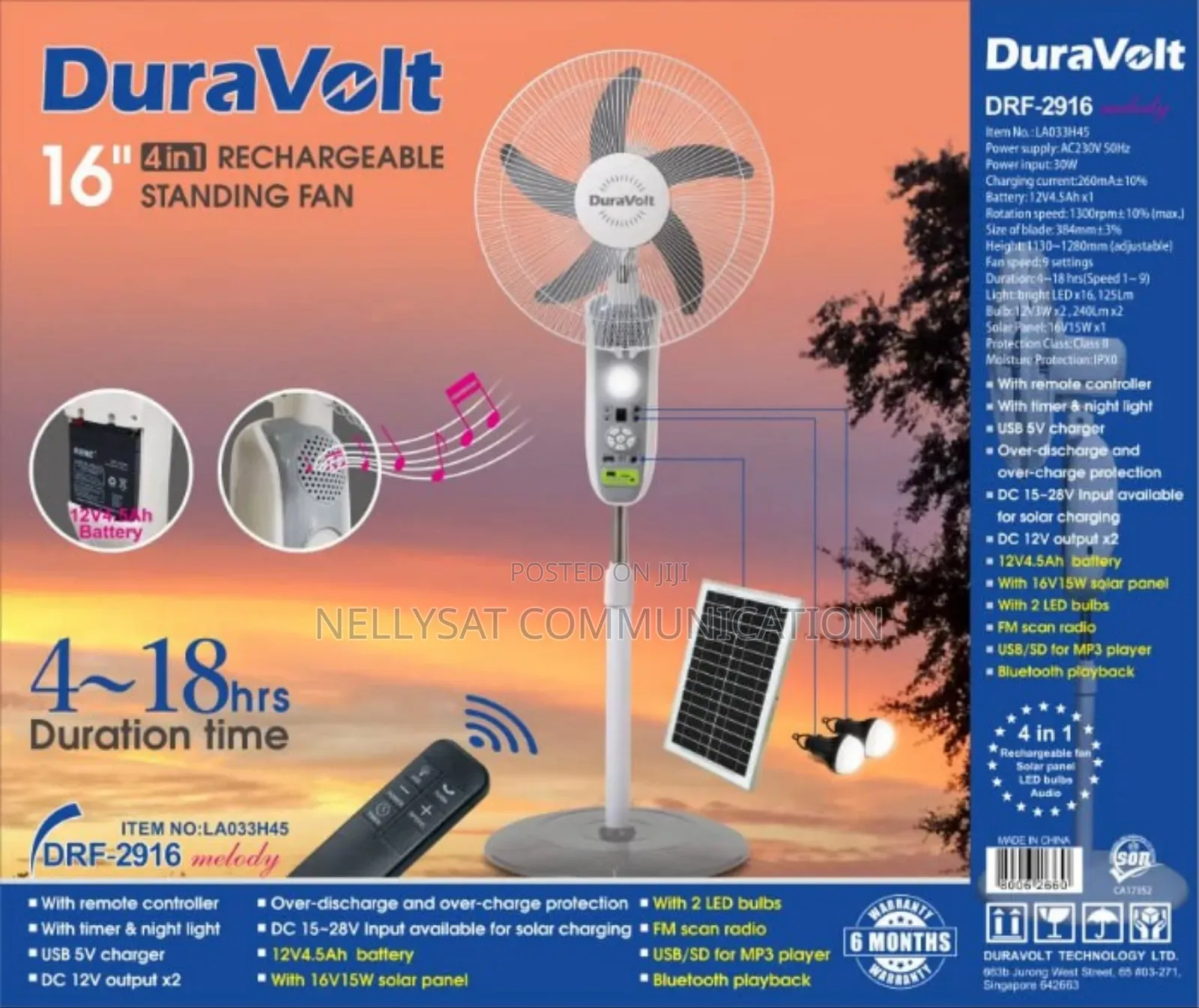 16 Inches 4 in 1 Solar Rechargeable Standing Fan