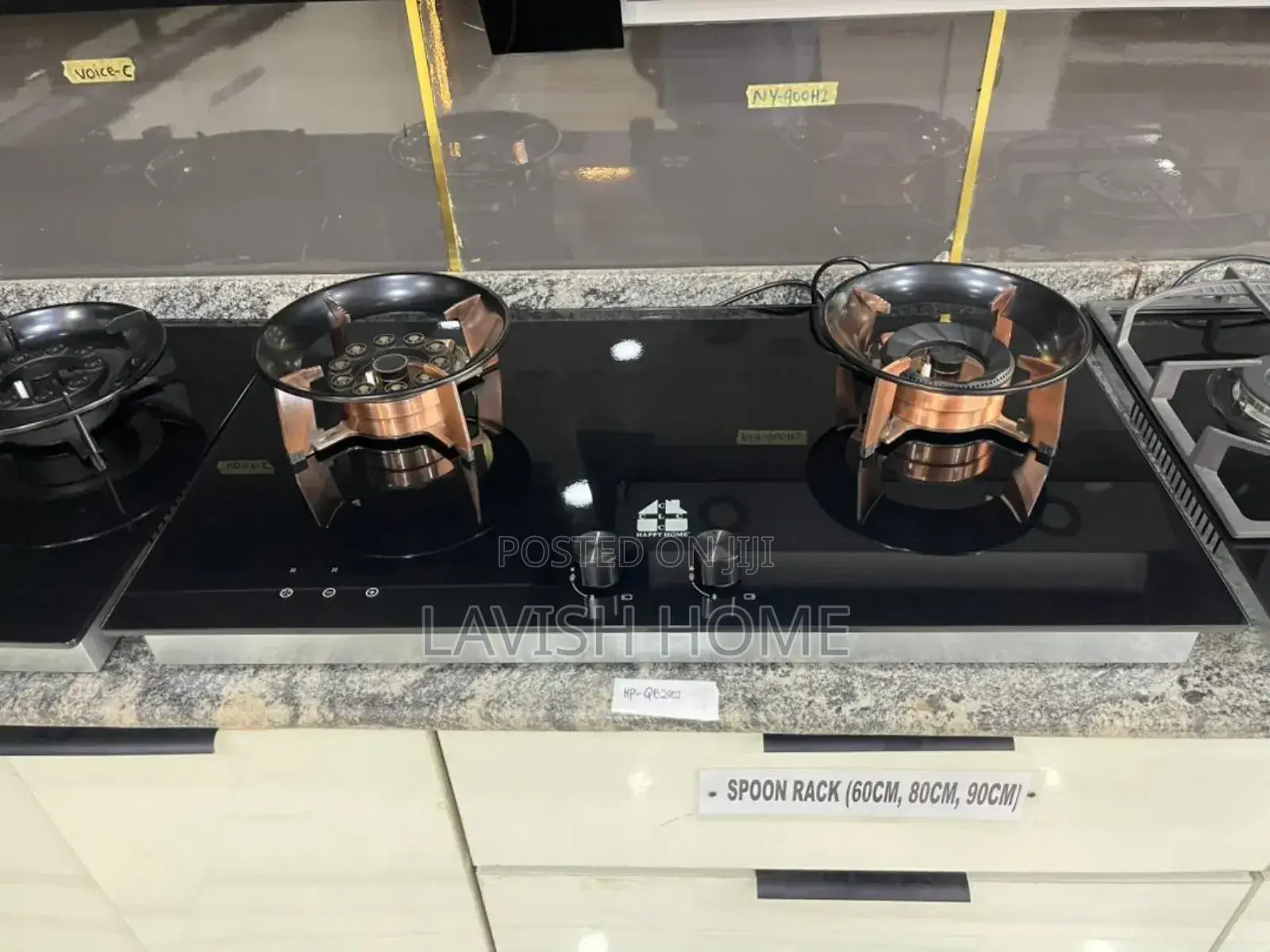 Black Tempered Glass Built-in Gas Hob With Two Burners.