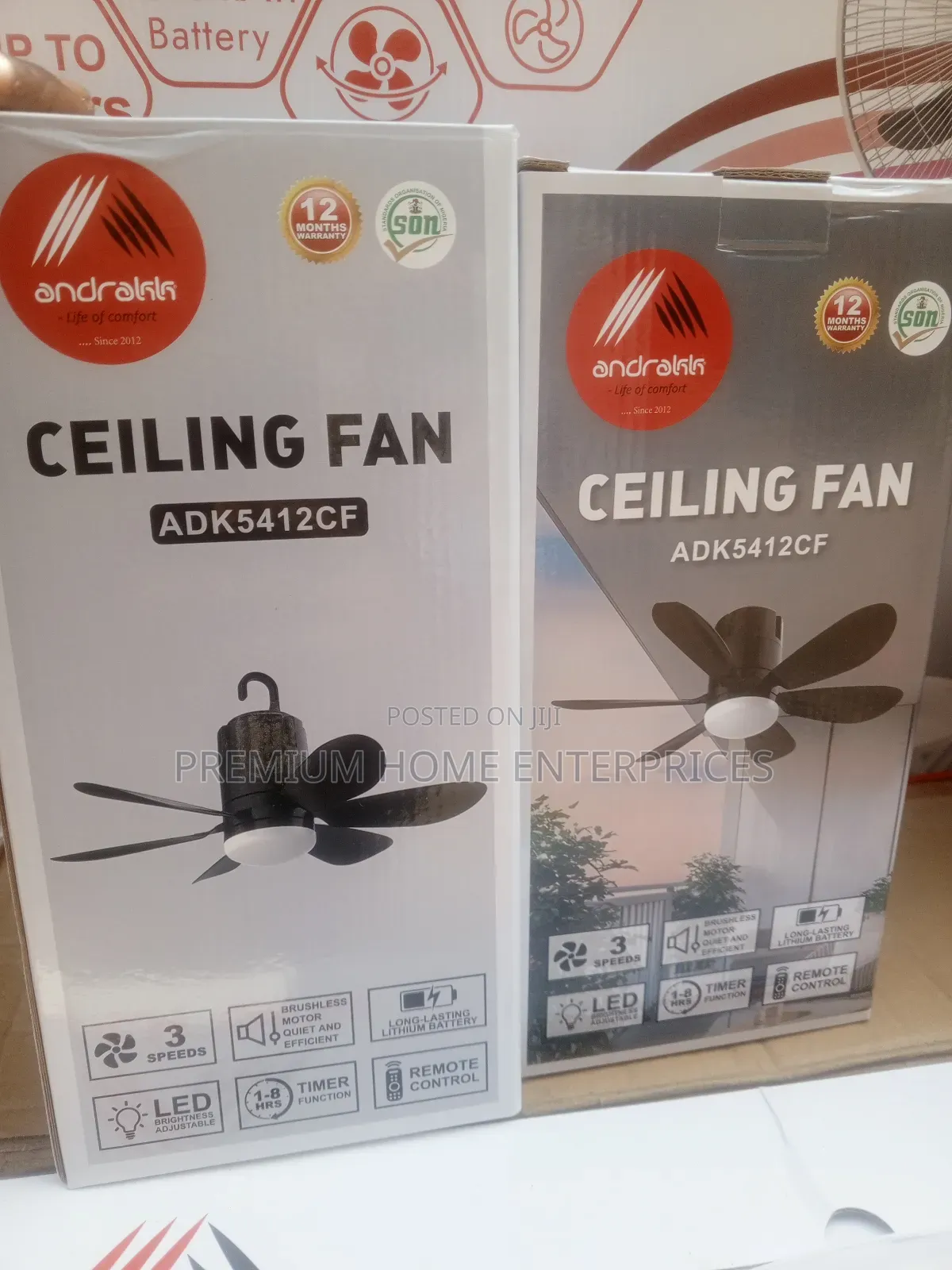 Andrakk Rechargeable Ceiling Fan With Remote Control