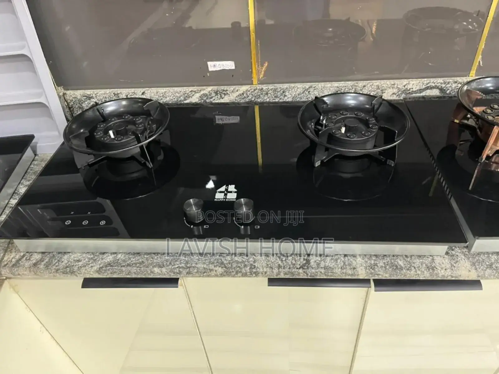 Black Tempered Glass Built-in Gas Hob With Two Burners.