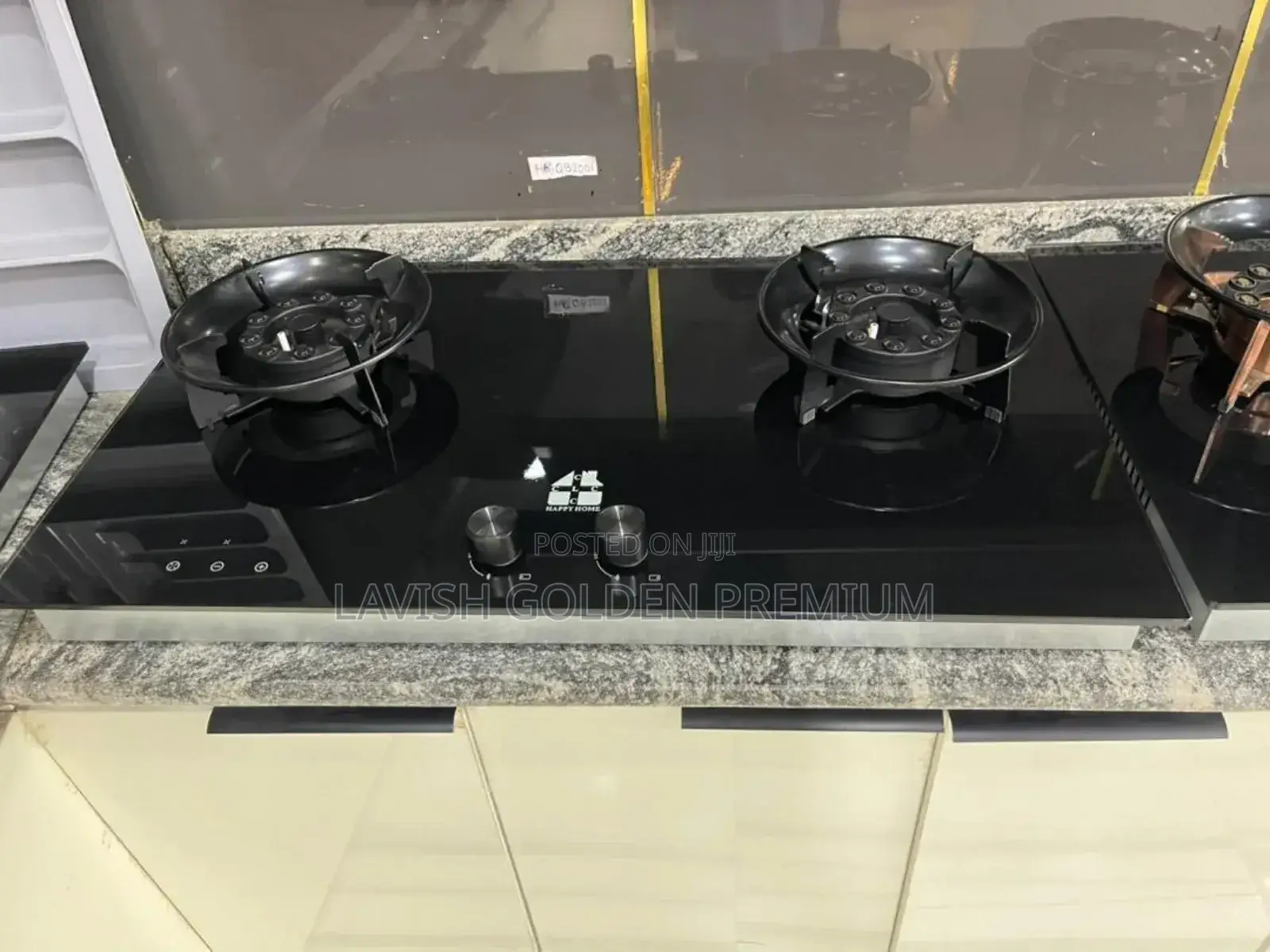 Black Tempered Glass Built-in Gas Hob With Two Burners.