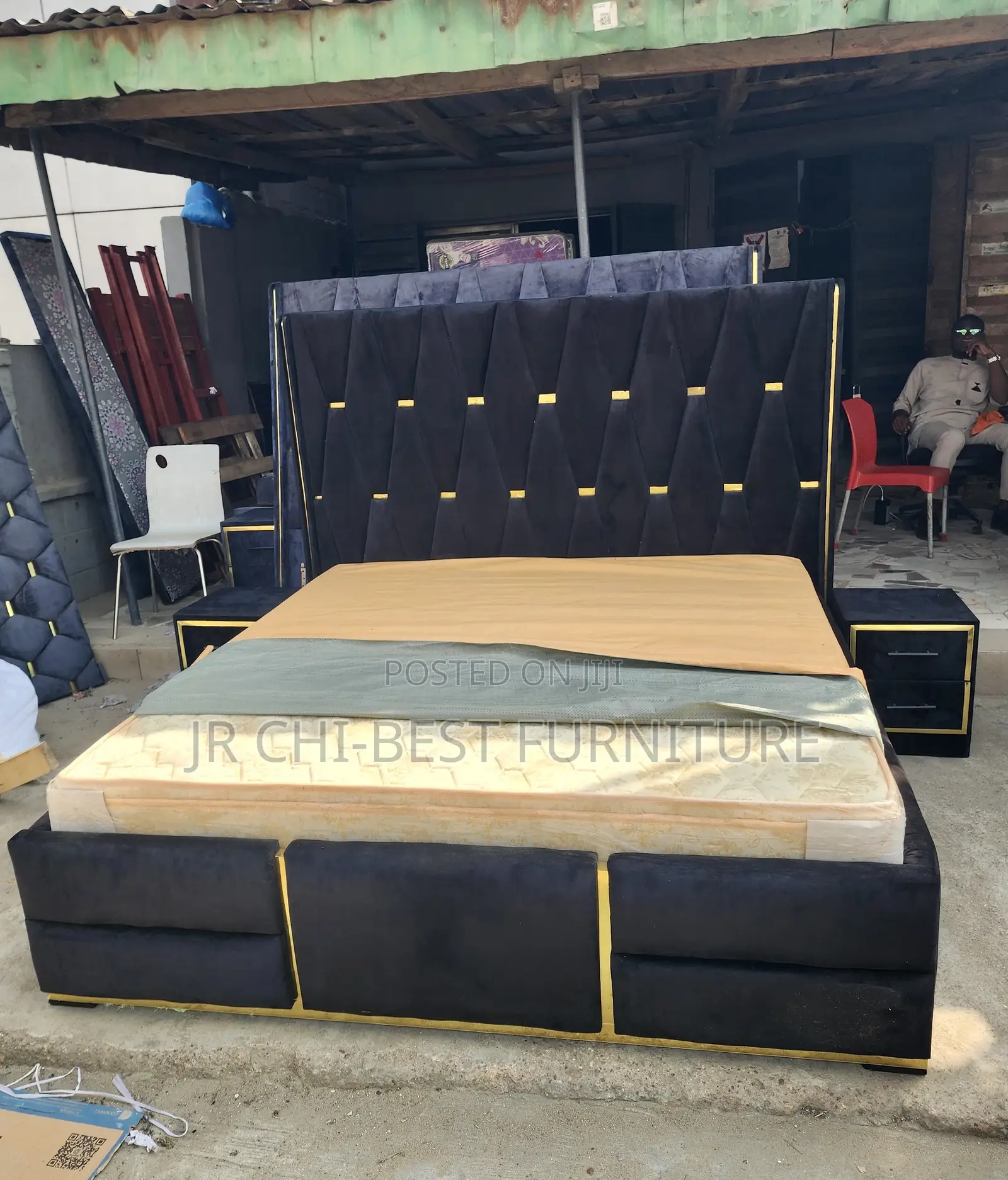 Padded 6 by 6 Living Room HDF Upholstery Bedframe With Two Drawers