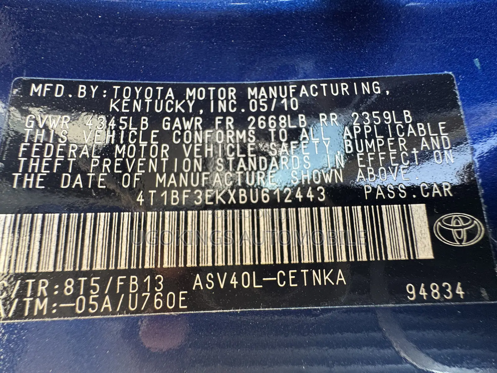 Toyota Camry LE 4dr Sedan (2.5L 4cyl 6AM) 2010 Blue