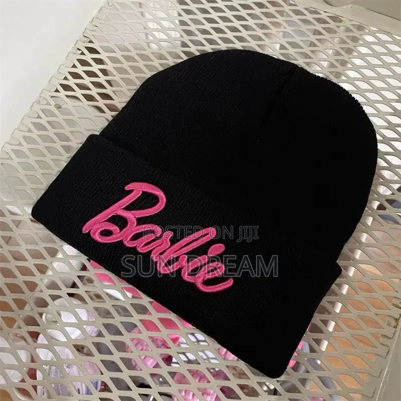 Barbie Knitted Hat Woman Cap Pink Lady Hat Trending Black