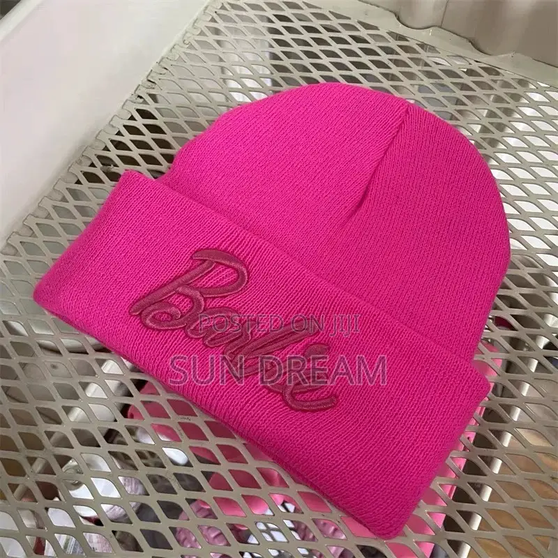 Barbie Knitted Hat Woman Cap Pink Lady Hat Trending Black