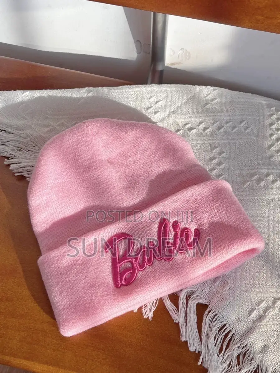 Barbie Knitted Hat Woman Cap Pink Lady Hat Trending Black